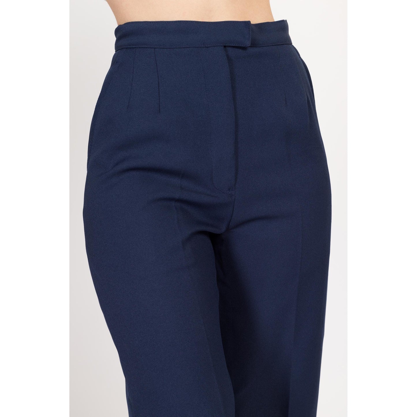 XS 70s Navy Blue High Waisted Trousers 25" | Vintage Pleated Straight Leg Pants