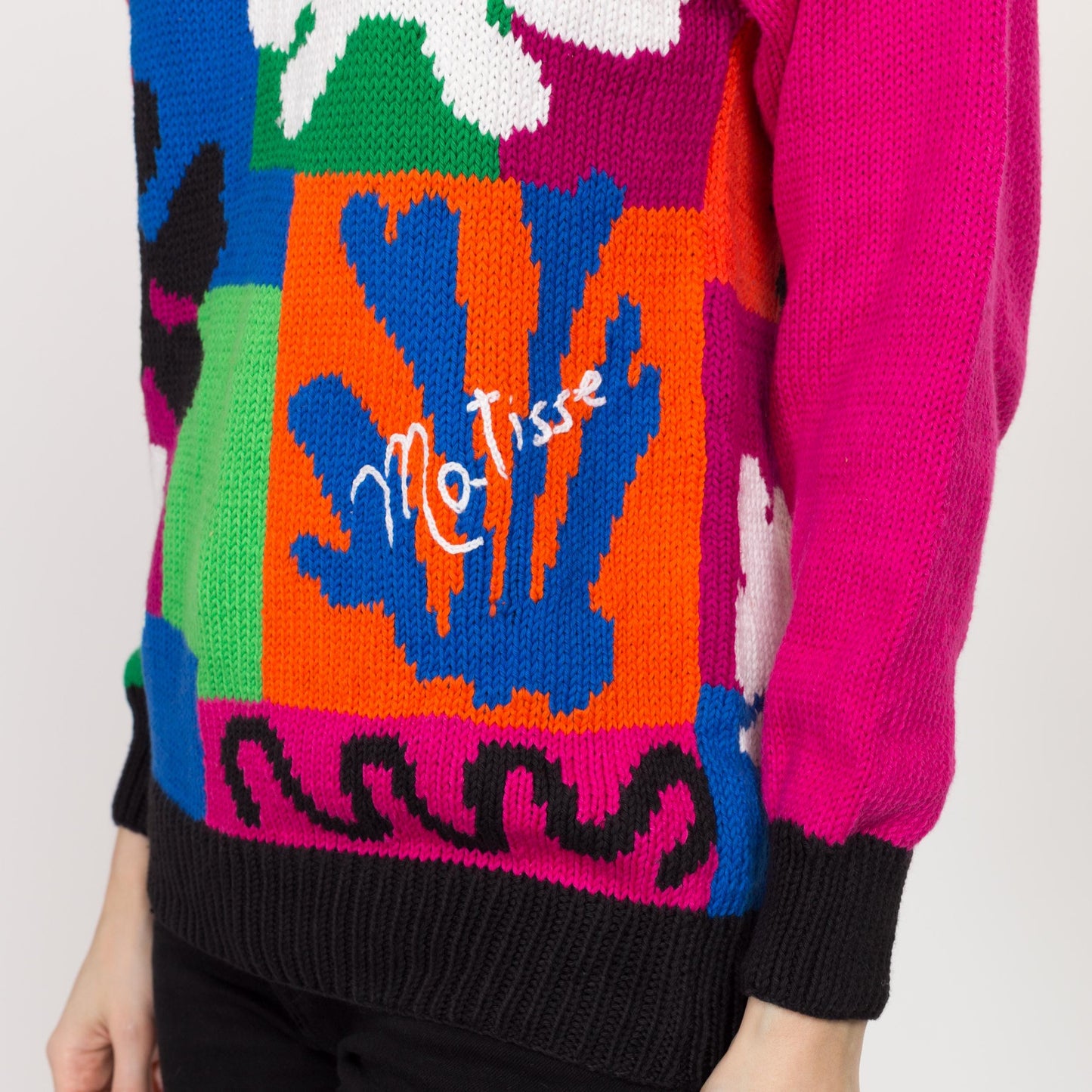 Small 90s Matisse Paper Cut-Outs Color Block Knit Sweater | Vintage Colorful Cotton Pullover Sweater