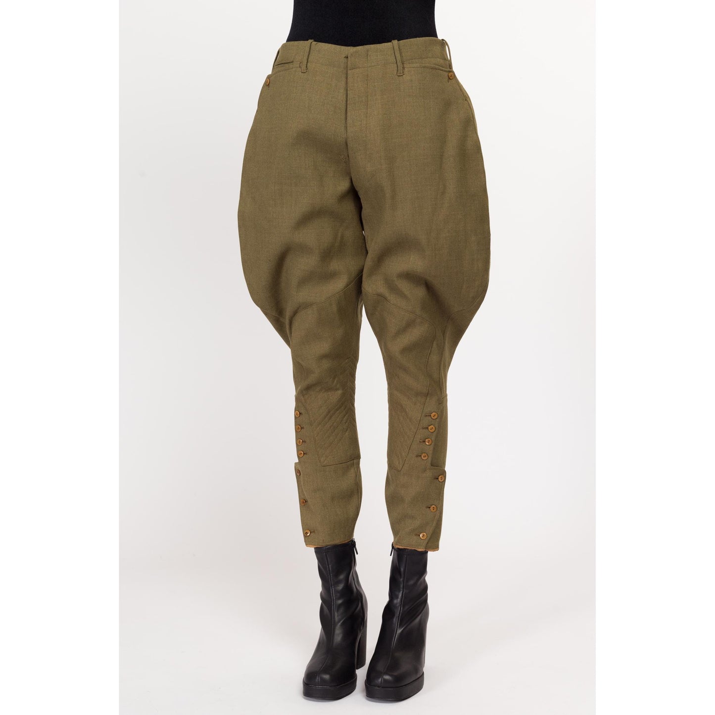 Sm-Medium 1940s Army Jodhpur Breeches Unisex | Vintage 40s WW2 High Waisted Olive Green Officer's Trousers