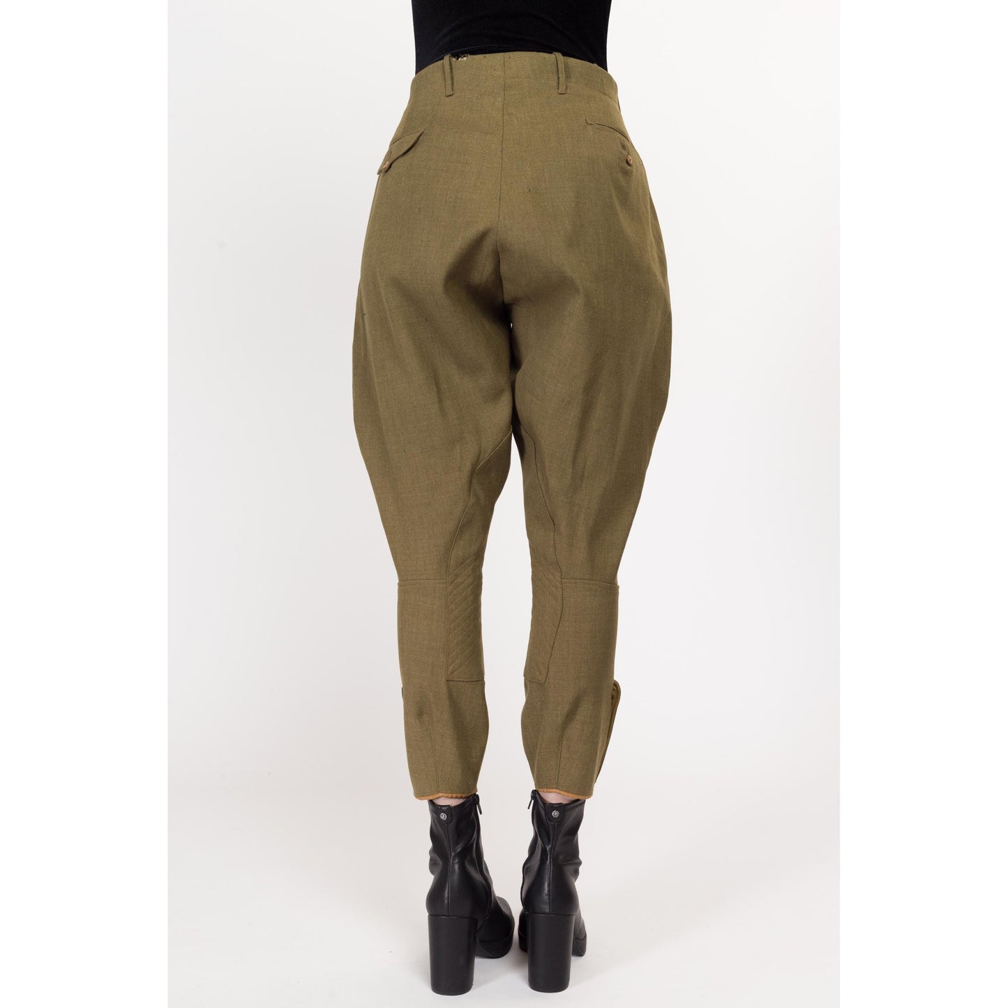 Sm-Medium 1940s Army Jodhpur Breeches Unisex | Vintage 40s WW2 High Waisted Olive Green Officer's Trousers