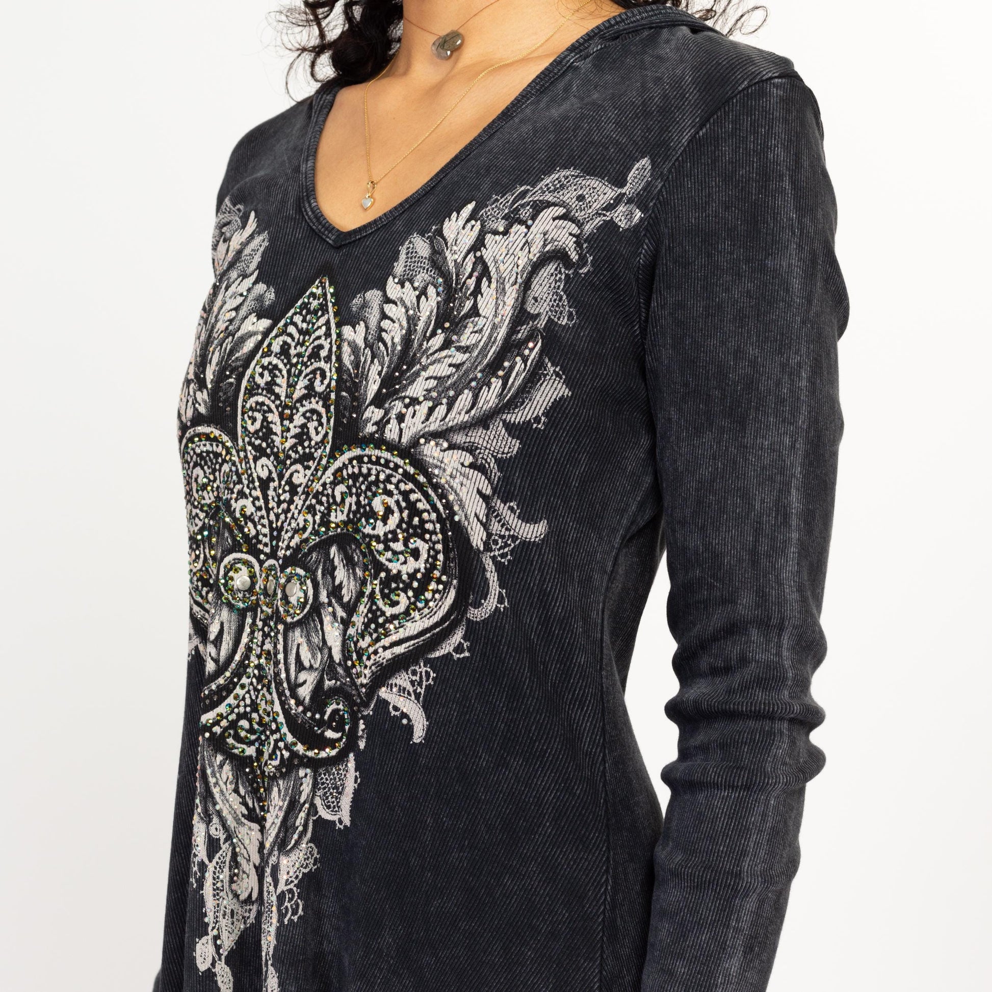 Large Y2k Nu Goth Faded Black Hooded Mini Dress | Vintage Long Sleeve Scarf Hem Fairycore Dress