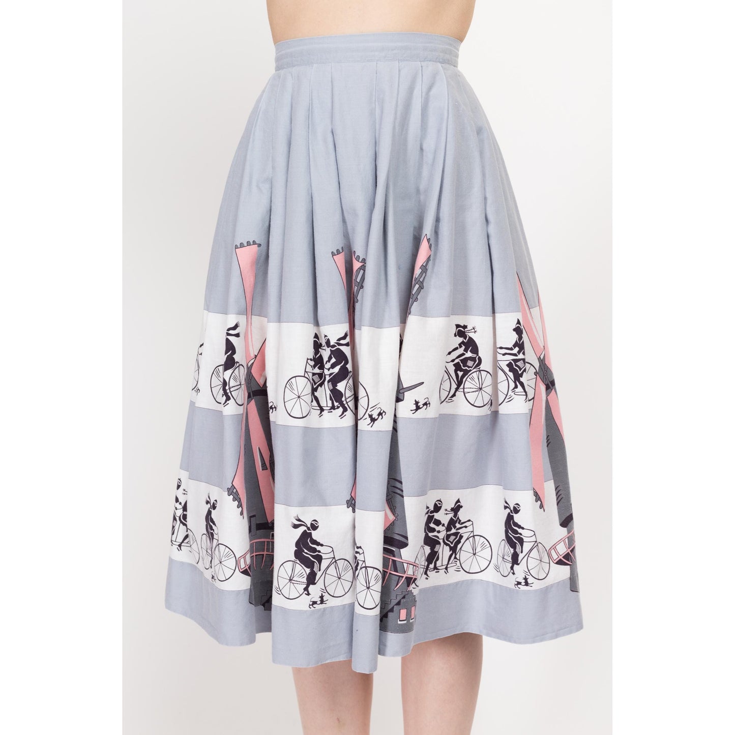 XS 60s Dutch Windmill & Bicycle Novelty Print Skirt 23"