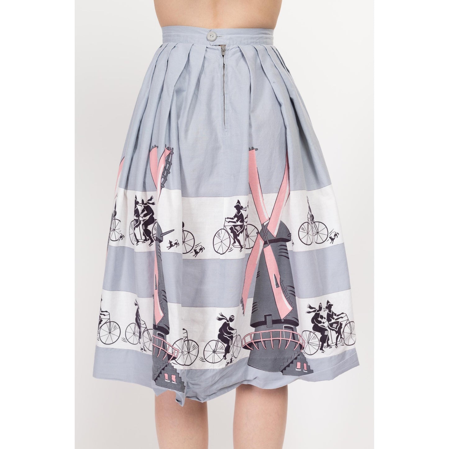 XS 60s Dutch Windmill & Bicycle Novelty Print Skirt 23"