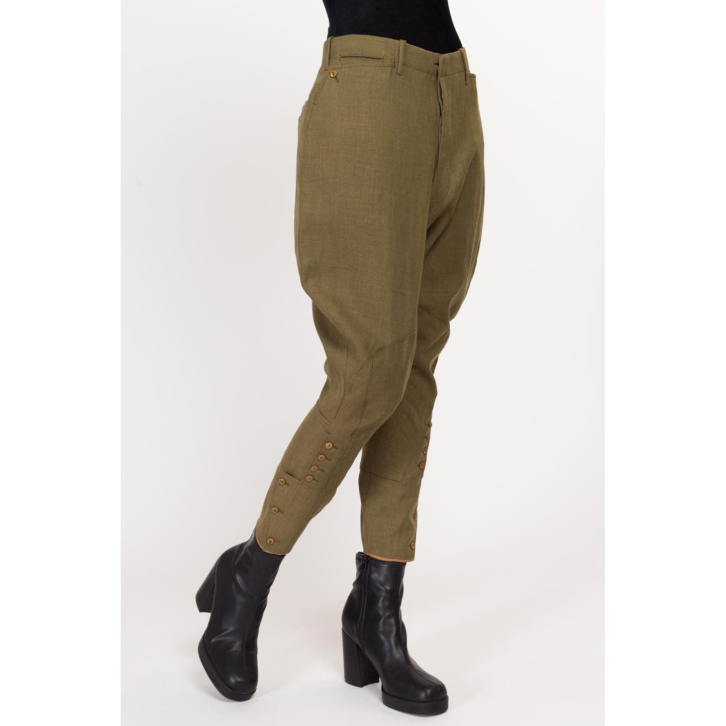 Sm-Medium 1940s Army Jodhpur Breeches Unisex | Vintage 40s WW2 High Waisted Olive Green Officer's Trousers