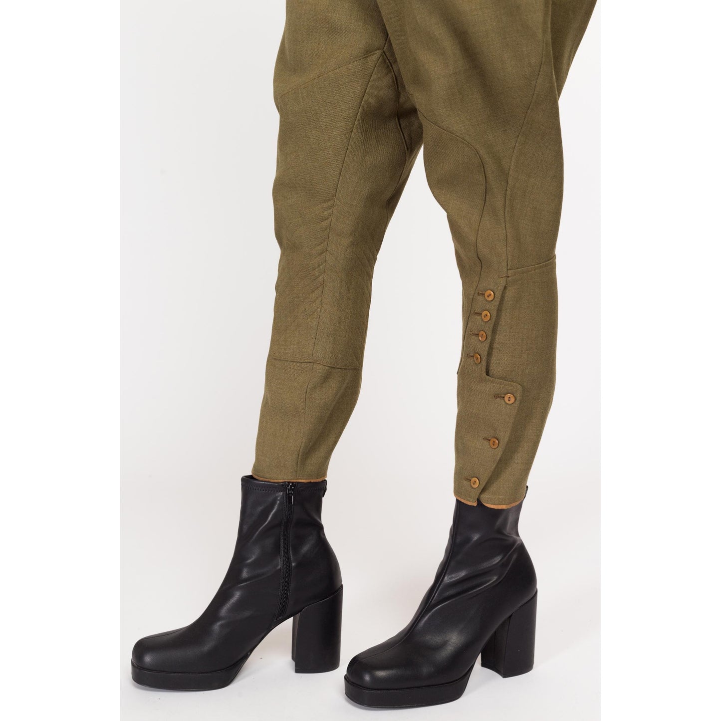 Sm-Medium 1940s Army Jodhpur Breeches Unisex | Vintage 40s WW2 High Waisted Olive Green Officer's Trousers