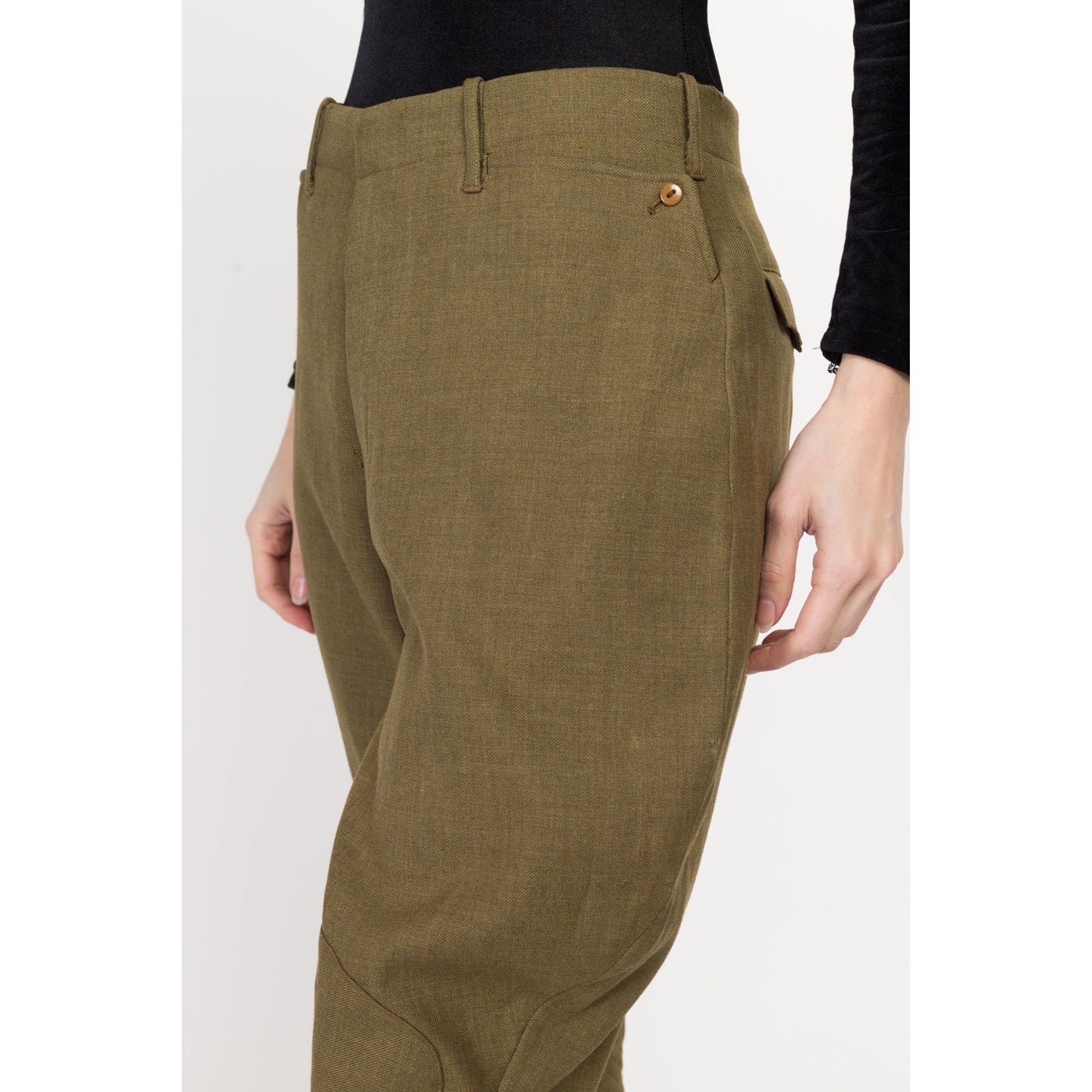 Sm-Medium 1940s Army Jodhpur Breeches Unisex | Vintage 40s WW2 High Waisted Olive Green Officer's Trousers