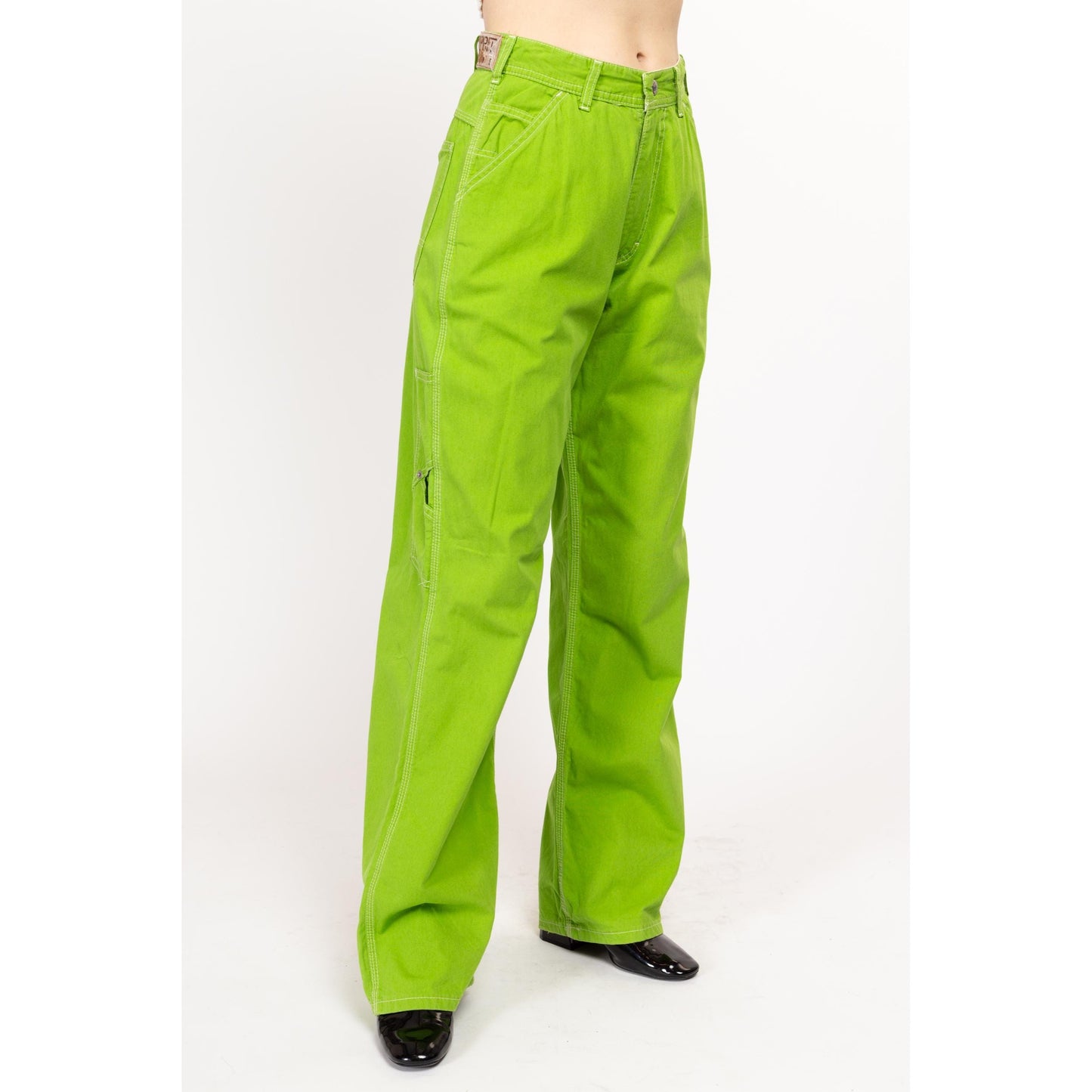 Medium 90s Esprit Lime Green Carpenter Barrel Pants 28.5" | Vintage High Waisted Straight Leg Utility Cargo Trousers