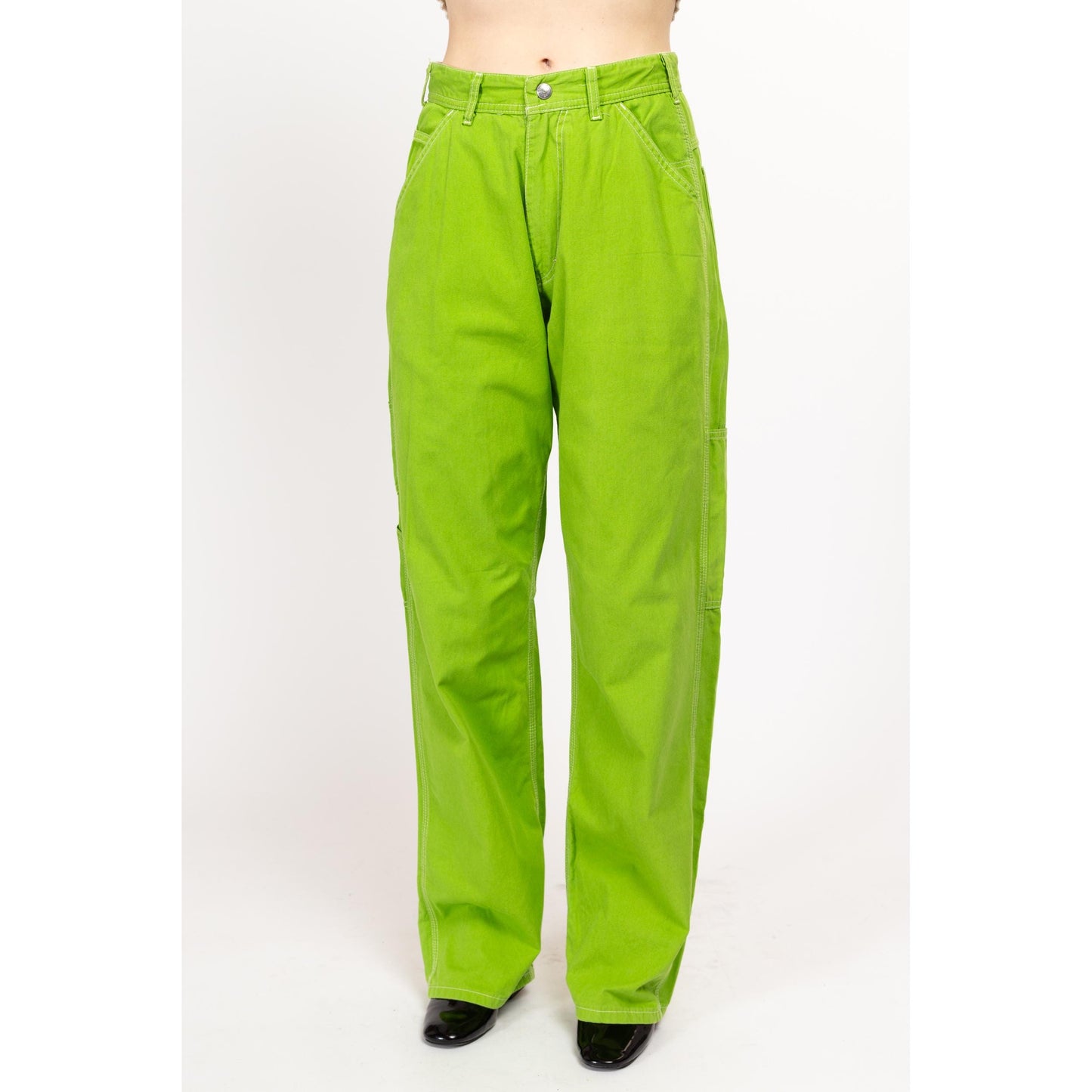 Medium 90s Esprit Lime Green Carpenter Barrel Pants 28.5" | Vintage High Waisted Straight Leg Utility Cargo Trousers