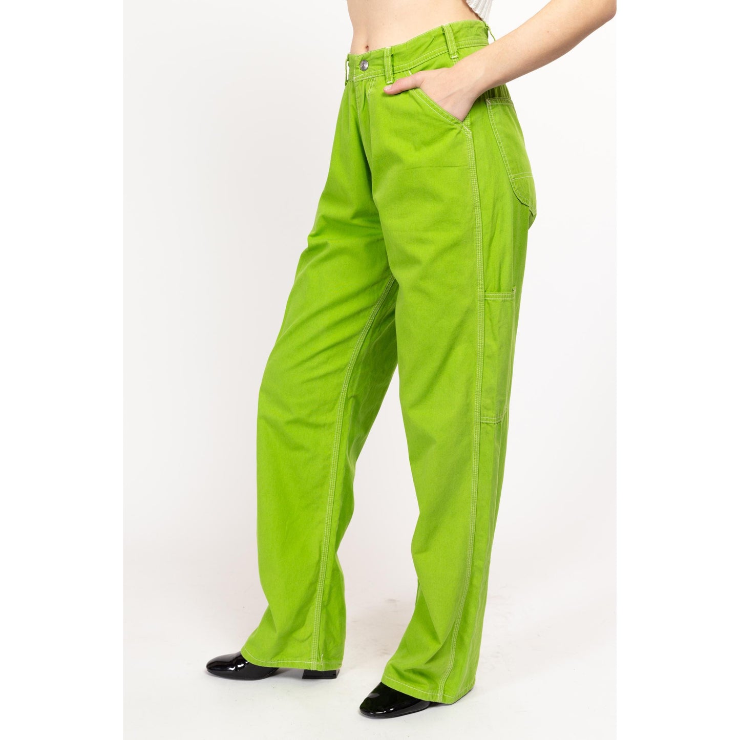 Medium 90s Esprit Lime Green Carpenter Barrel Pants 28.5" | Vintage High Waisted Straight Leg Utility Cargo Trousers
