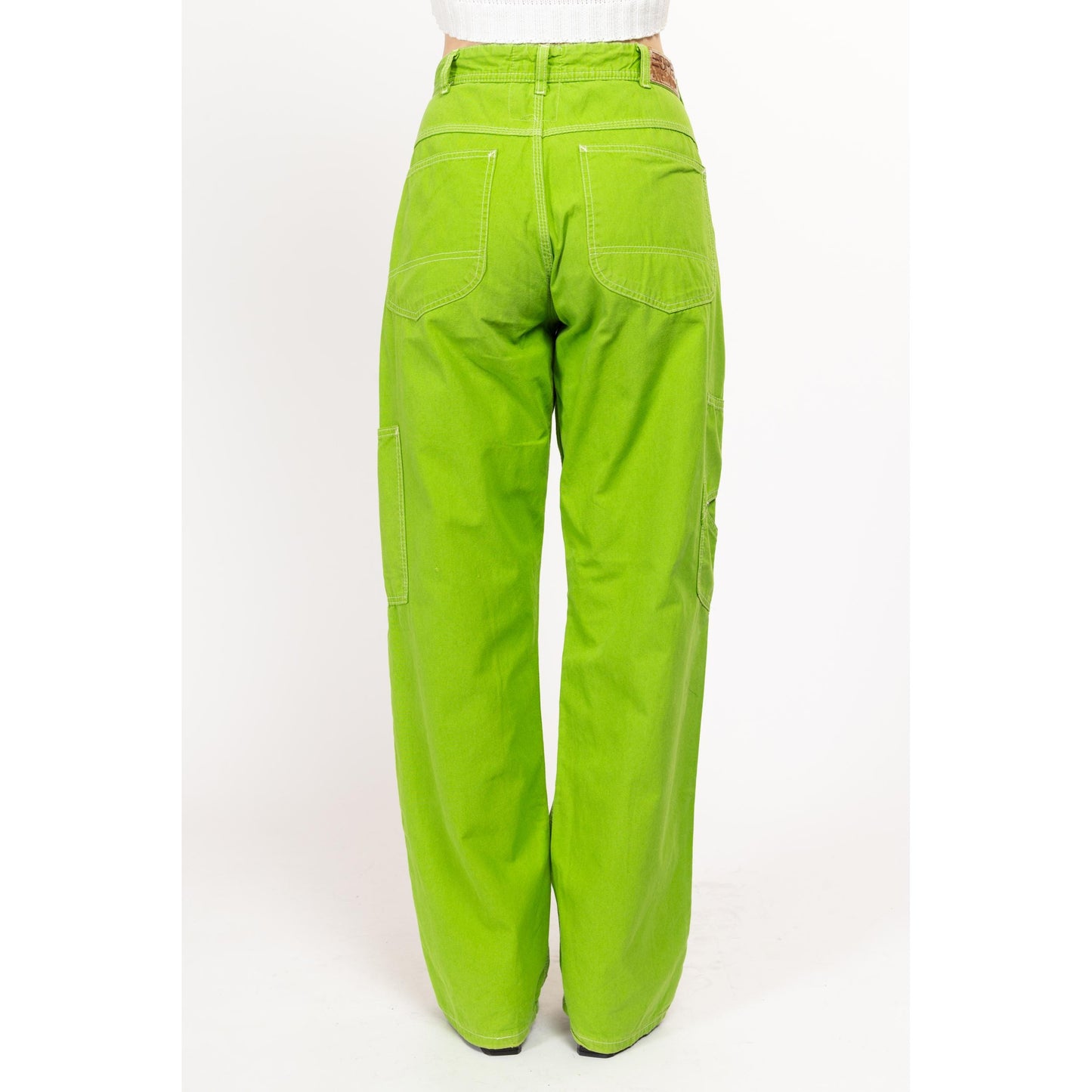 Medium 90s Esprit Lime Green Carpenter Barrel Pants 28.5" | Vintage High Waisted Straight Leg Utility Cargo Trousers