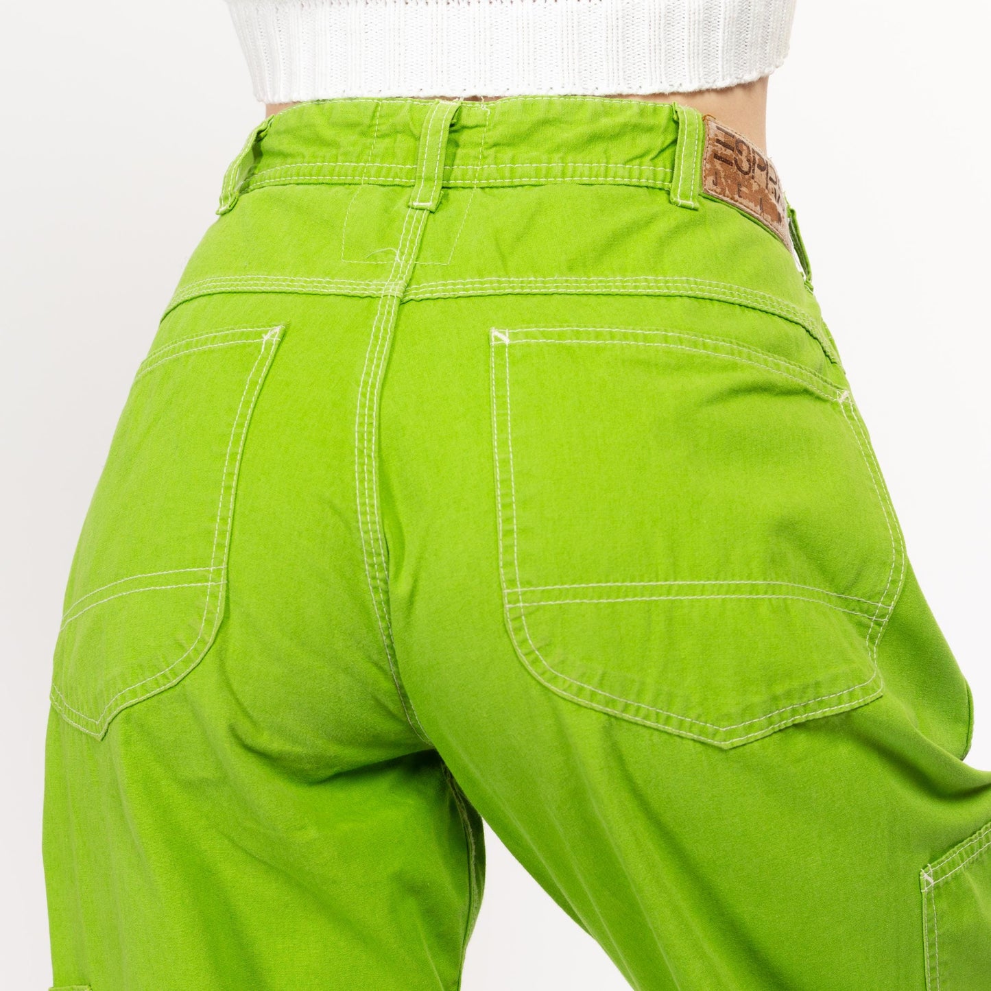 Medium 90s Esprit Lime Green Carpenter Barrel Pants 28.5" | Vintage High Waisted Straight Leg Utility Cargo Trousers