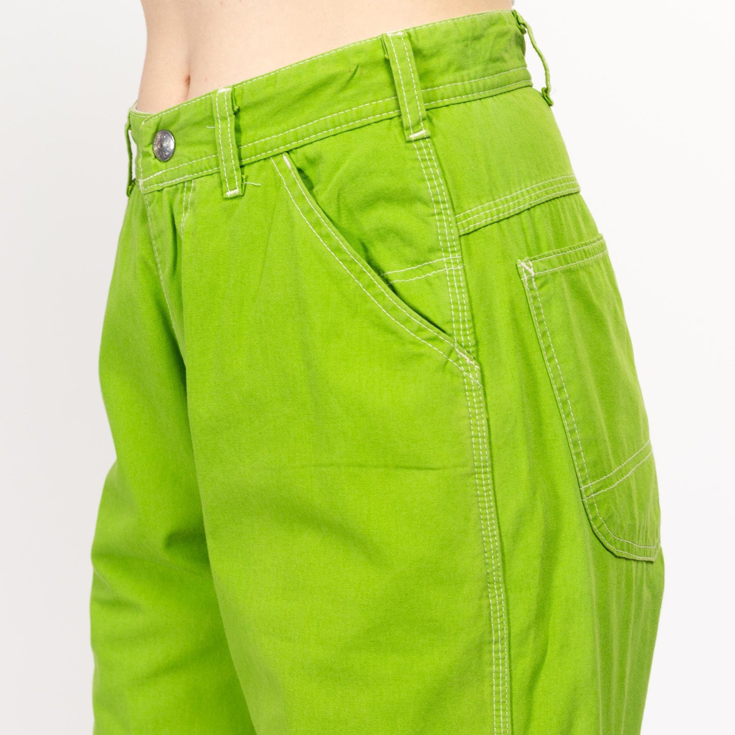 Medium 90s Esprit Lime Green Carpenter Barrel Pants 28.5" | Vintage High Waisted Straight Leg Utility Cargo Trousers
