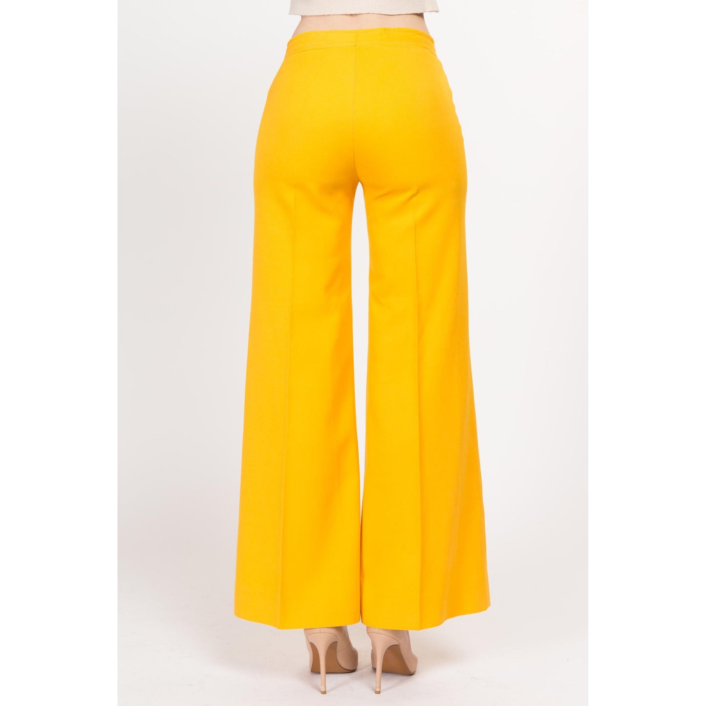 XS 70s Bright Yellow Flared Pants | Retro Vintage Mid High Rise Flares Disco Trousers