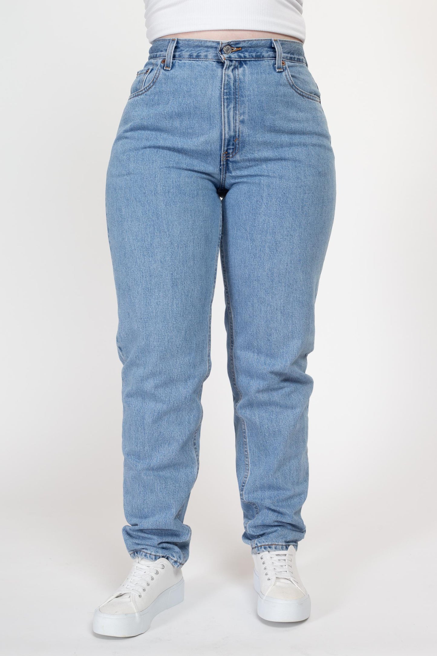 Medium 90s Levis 550 Mom Jeans 30" | Vintage Levi's Light Wash Denim High Waisted Tapered Leg Jeans