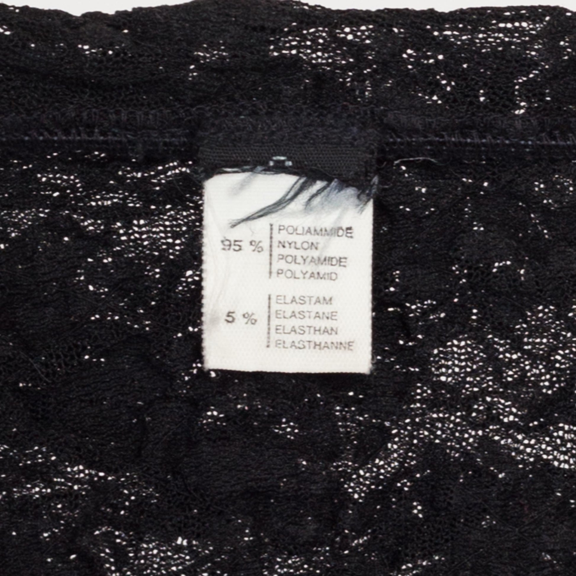 Small Y2K Sheer Black Popcorn Lace Low Back Bodysuit | Vintage Long Sleeve High Hip Stretchy One Piece