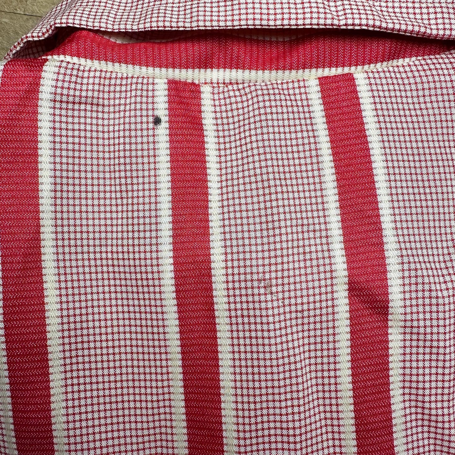 Small 70s Red & White Ric Rac Trim Belted Shirtdress | Vintage Knee Length Long Sleeved Striped Dress