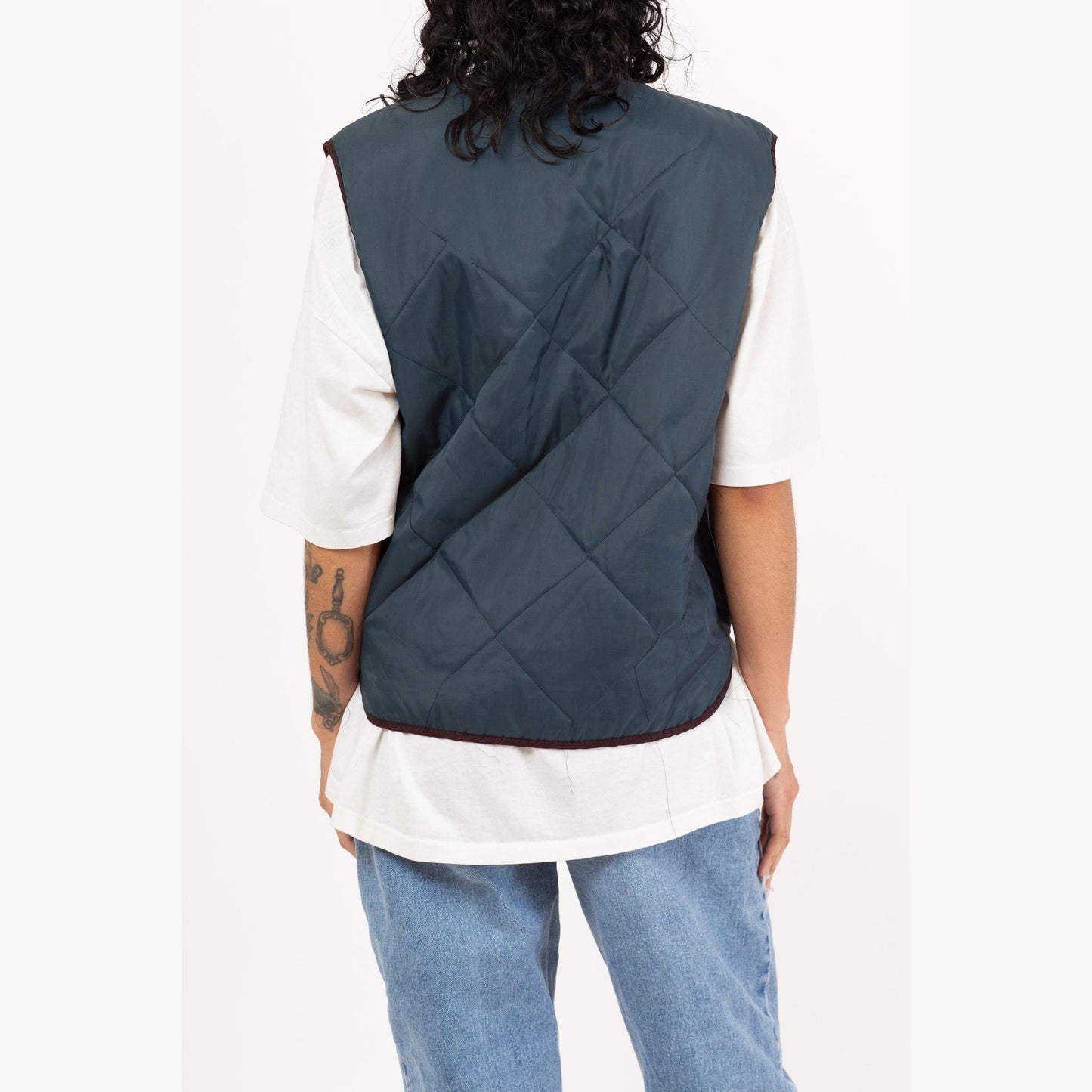 Vintage 80s Slate Blue Lightweight Quilted Puffer Vest - Men's Medium | Zip Up Retro Workwear Jacket