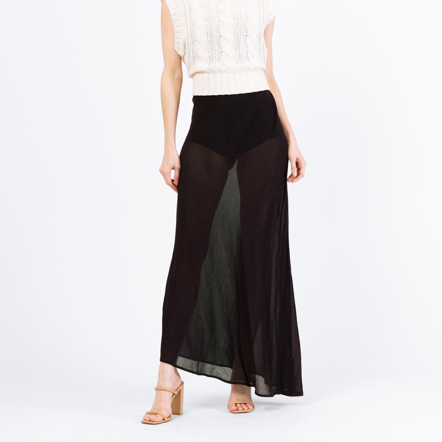 Vintage Y2K Sheer Black Linen Blend Maxi Dress - Small | Sleeveless Flowy Witchy Dress