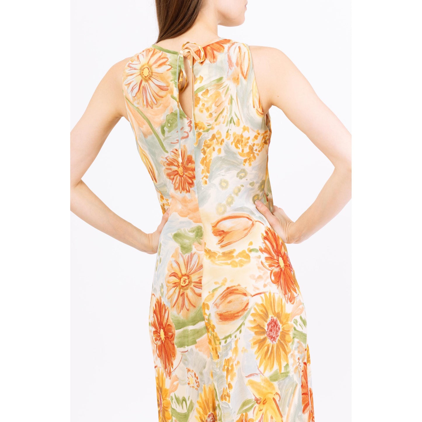 Vintage 90s Boho Watercolor Floral Maxi Sundress - Medium | Sleeveless Bias Cut Long Summer Dress, Wedding Guest Dress