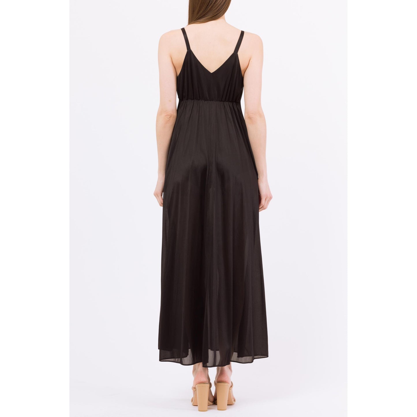 Medium 70s Black Maxi Nightgown | Vintage Lingerie Sexy Sheer A Line Slip Dress