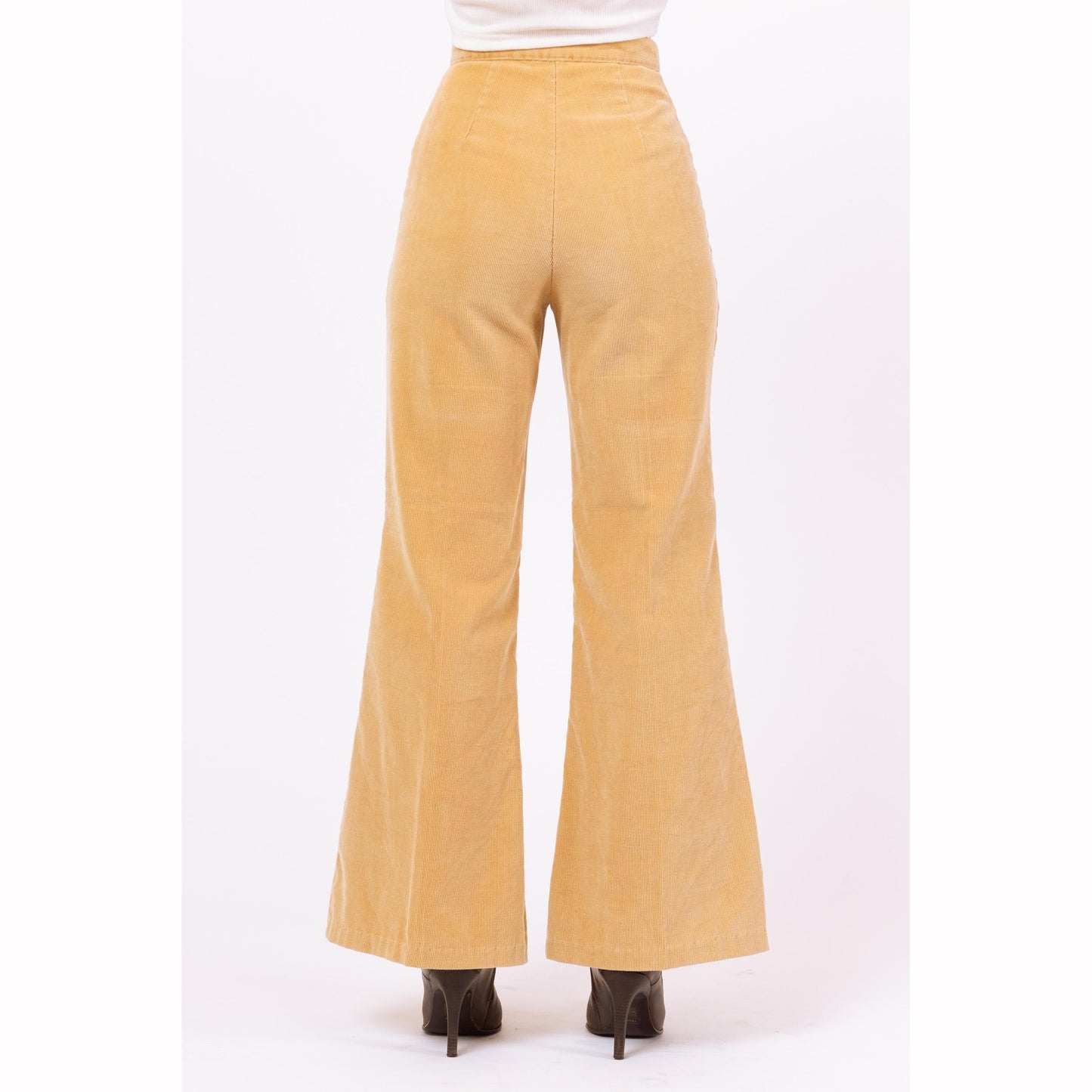 Vintage 70s Tan Corduroy Flare Pants - Petite XS, 24” Waist | High Waisted Bell Bottoms, Boho Retro Flared Leg Trousers