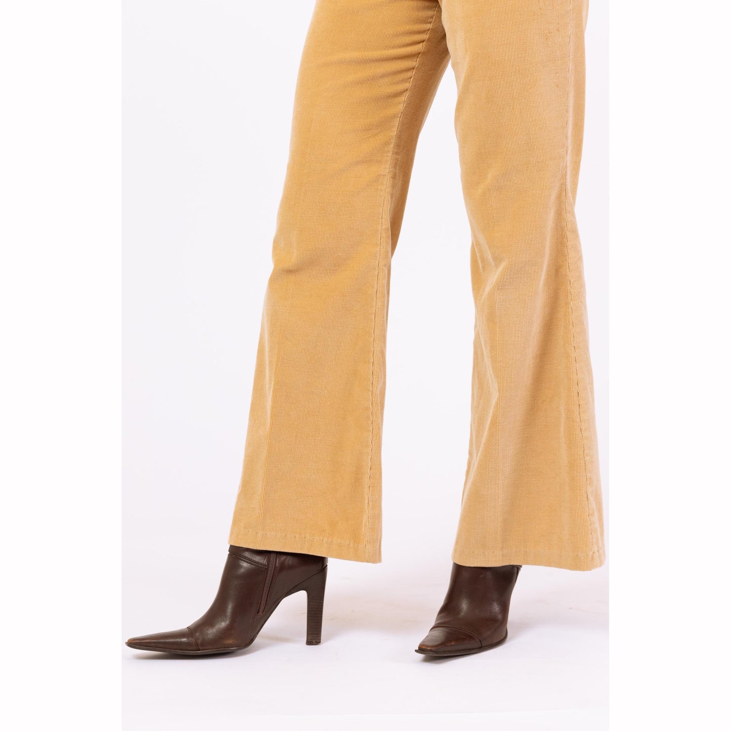 Vintage 70s Tan Corduroy Flare Pants - Petite XS, 24” Waist | High Waisted Bell Bottoms, Boho Retro Flared Leg Trousers