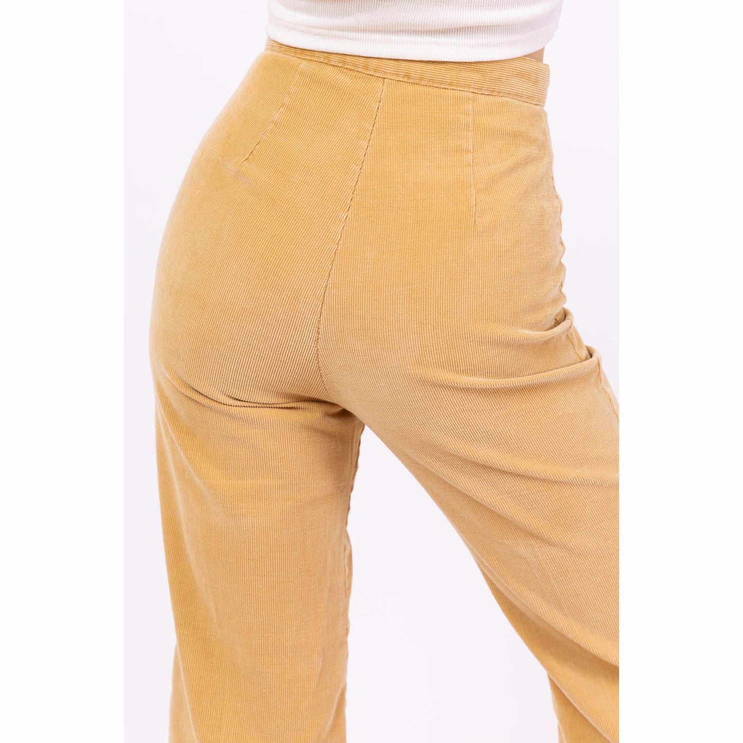 Vintage 70s Tan Corduroy Flare Pants - Petite XS, 24” Waist | High Waisted Bell Bottoms, Boho Retro Flared Leg Trousers
