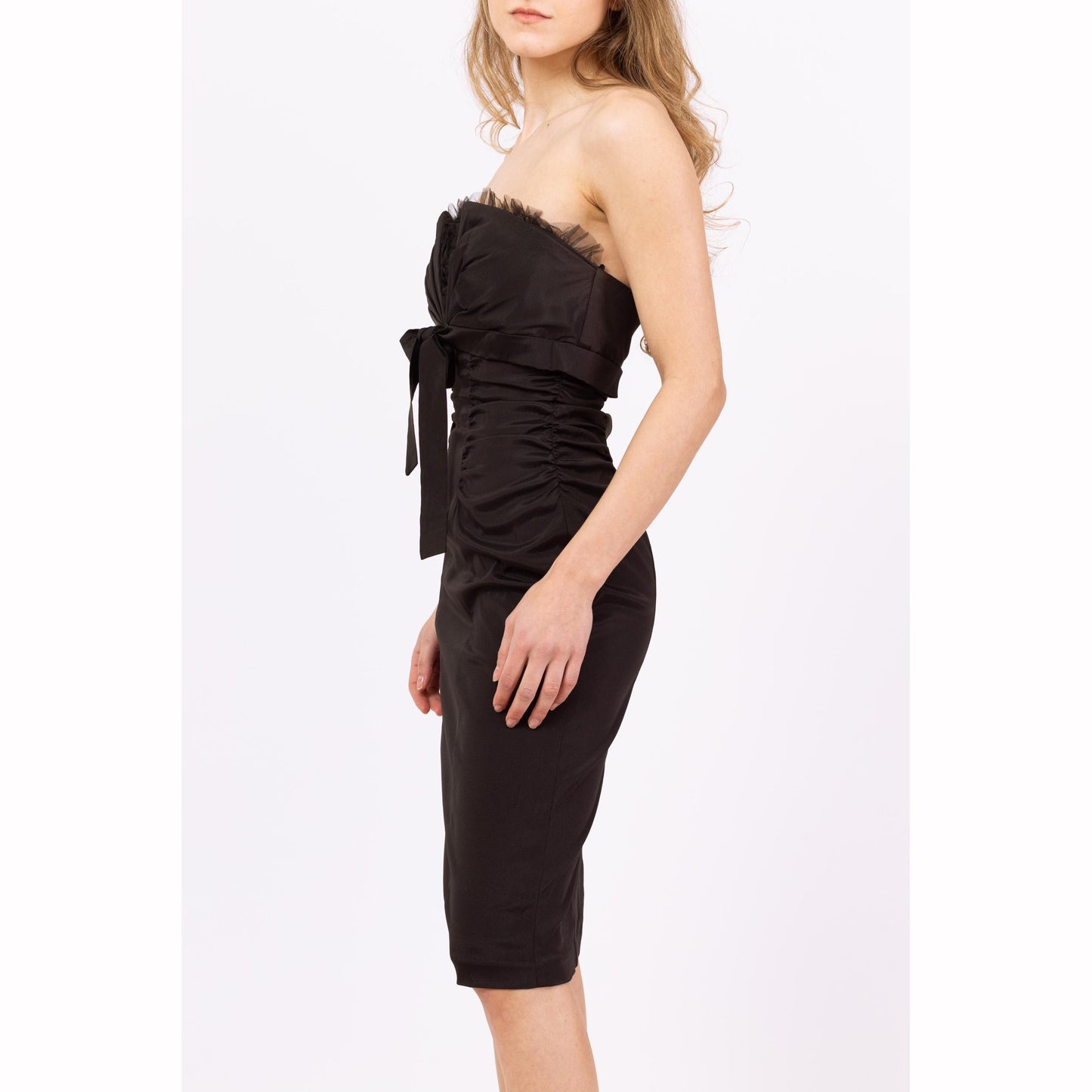 Vintage Y2K Black Strapless Corset Fit Dress – XXS | Cache Knee Length Mini Cocktail Party Dress