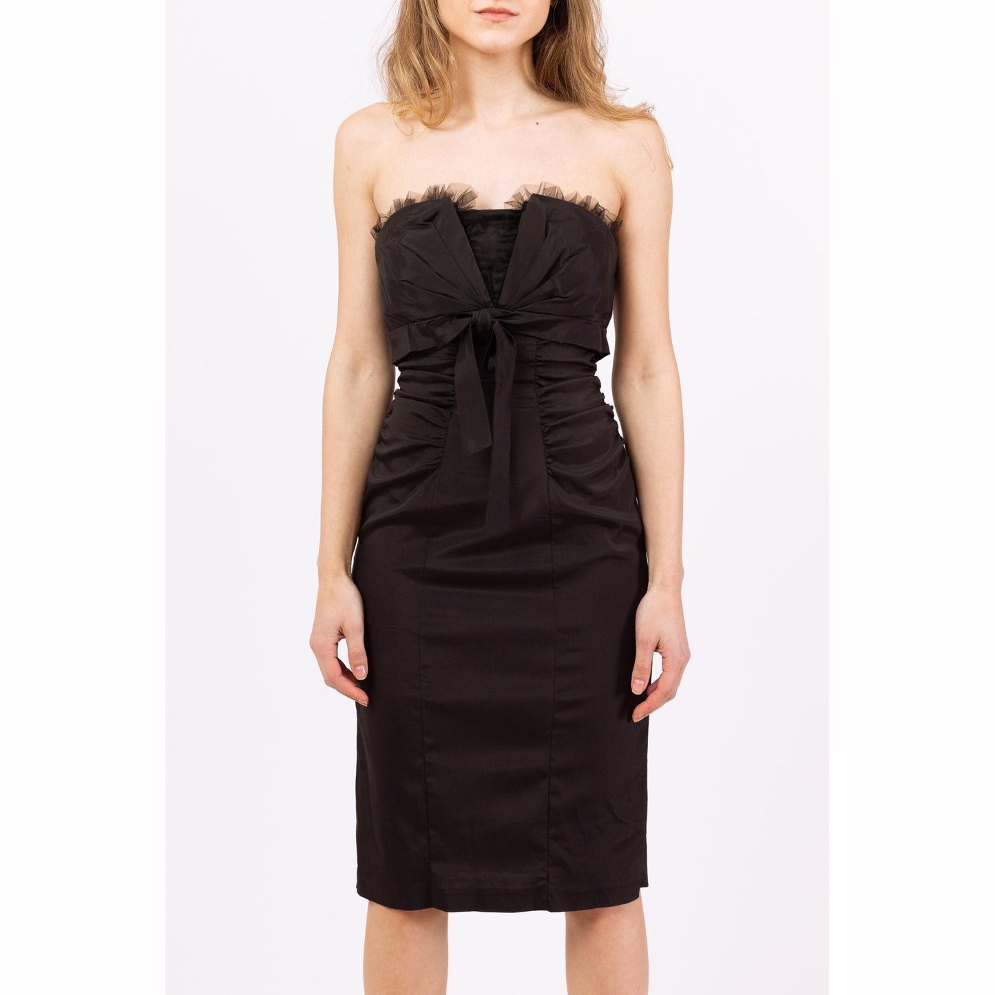 Vintage Y2K Black Strapless Corset Fit Dress – XXS | Cache Knee Length Mini Cocktail Party Dress