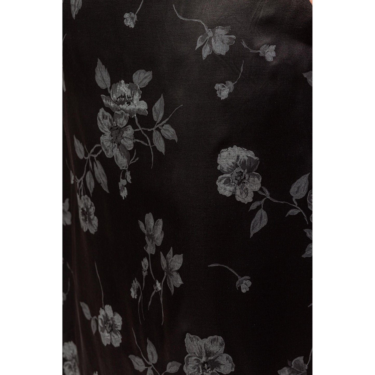 Vintage 90s Black & Grey Floral Satin Maxi Skirt - Large, 31.5" Waist | Boho A Line Long Skirt, Gothic Grunge Skirt