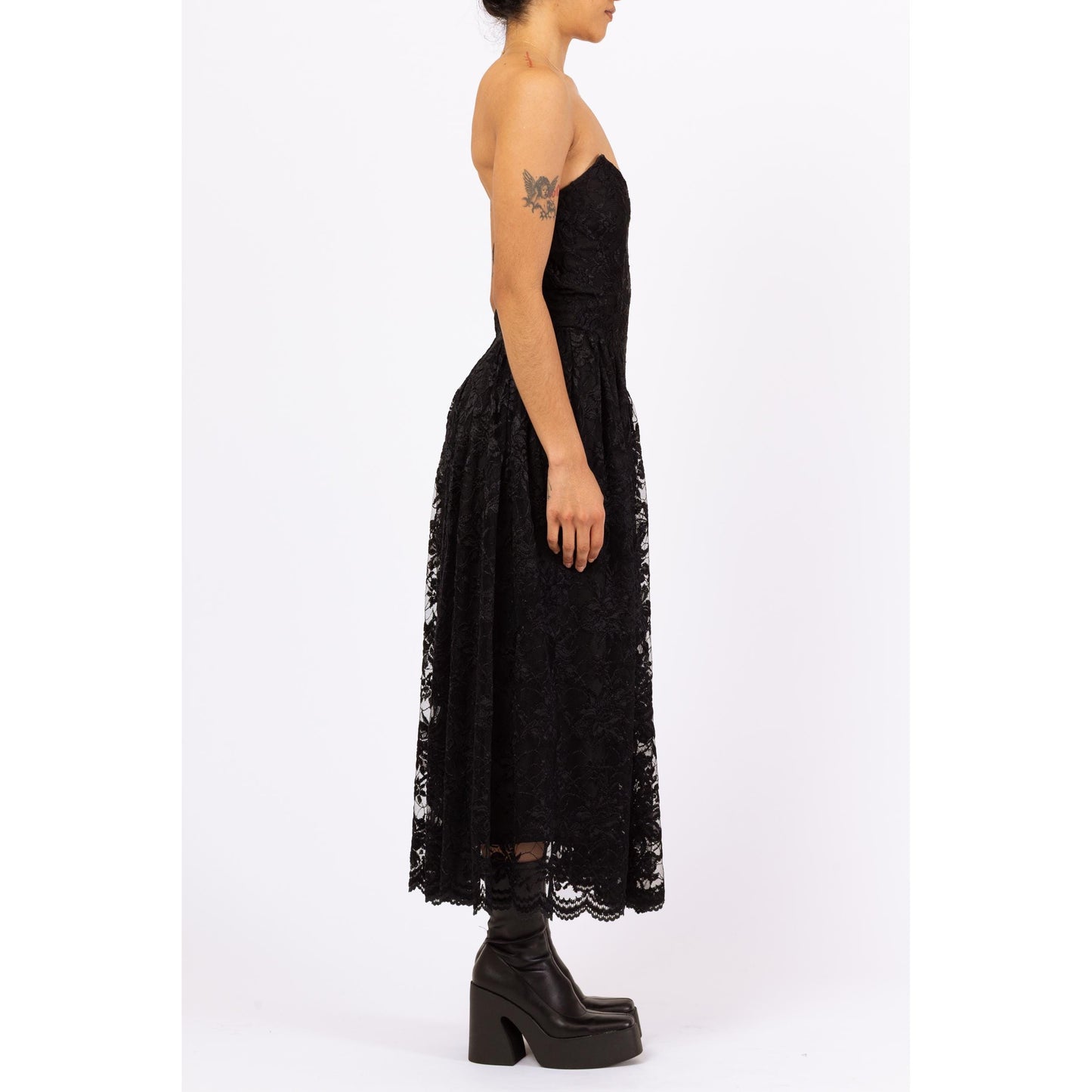 Vintage 80s Betsey Johnson Punk Label Black Lace Strapless Party Dress - Medium | Gothic Fit & Flare Maxi Dress, Rare Designer Dress