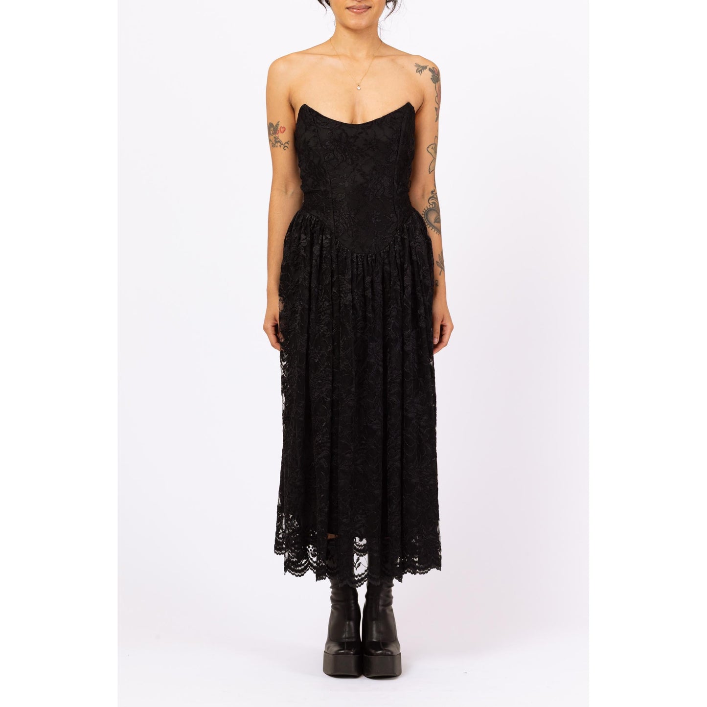 Vintage 80s Betsey Johnson Punk Label Black Lace Strapless Party Dress - Medium | Gothic Fit & Flare Maxi Dress, Rare Designer Dress