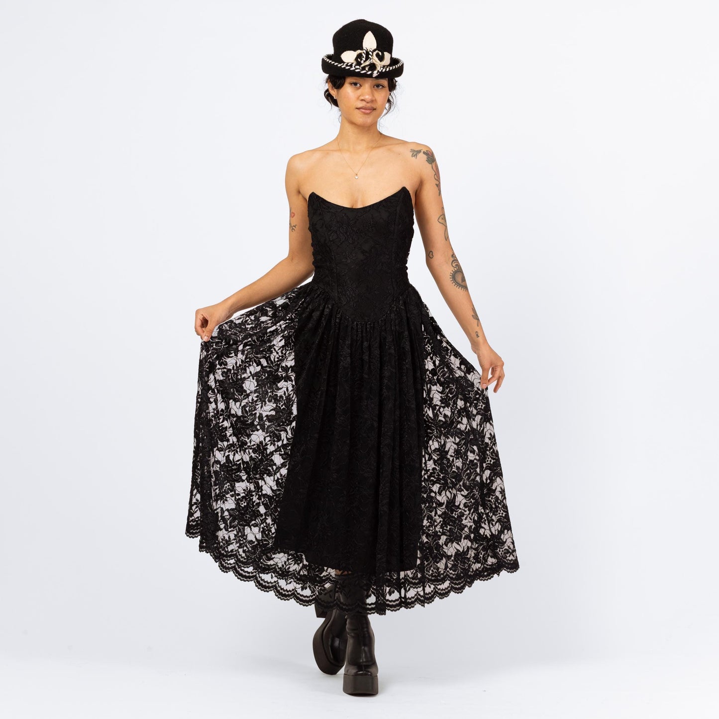 Vintage 80s Betsey Johnson Punk Label Black Lace Strapless Party Dress - Medium | Gothic Fit & Flare Maxi Dress, Rare Designer Dress