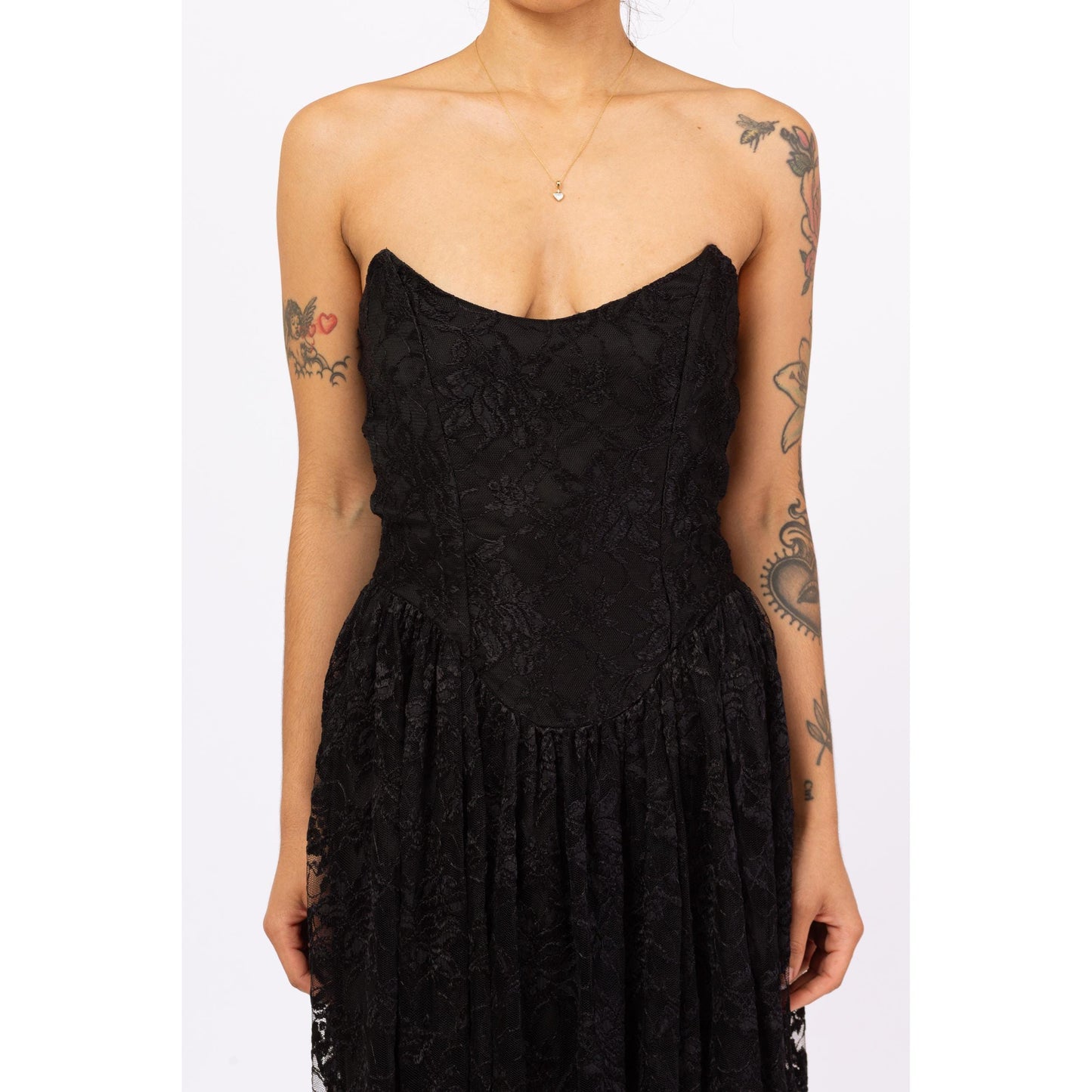 Vintage 80s Betsey Johnson Punk Label Black Lace Strapless Party Dress - Medium | Gothic Fit & Flare Maxi Dress, Rare Designer Dress