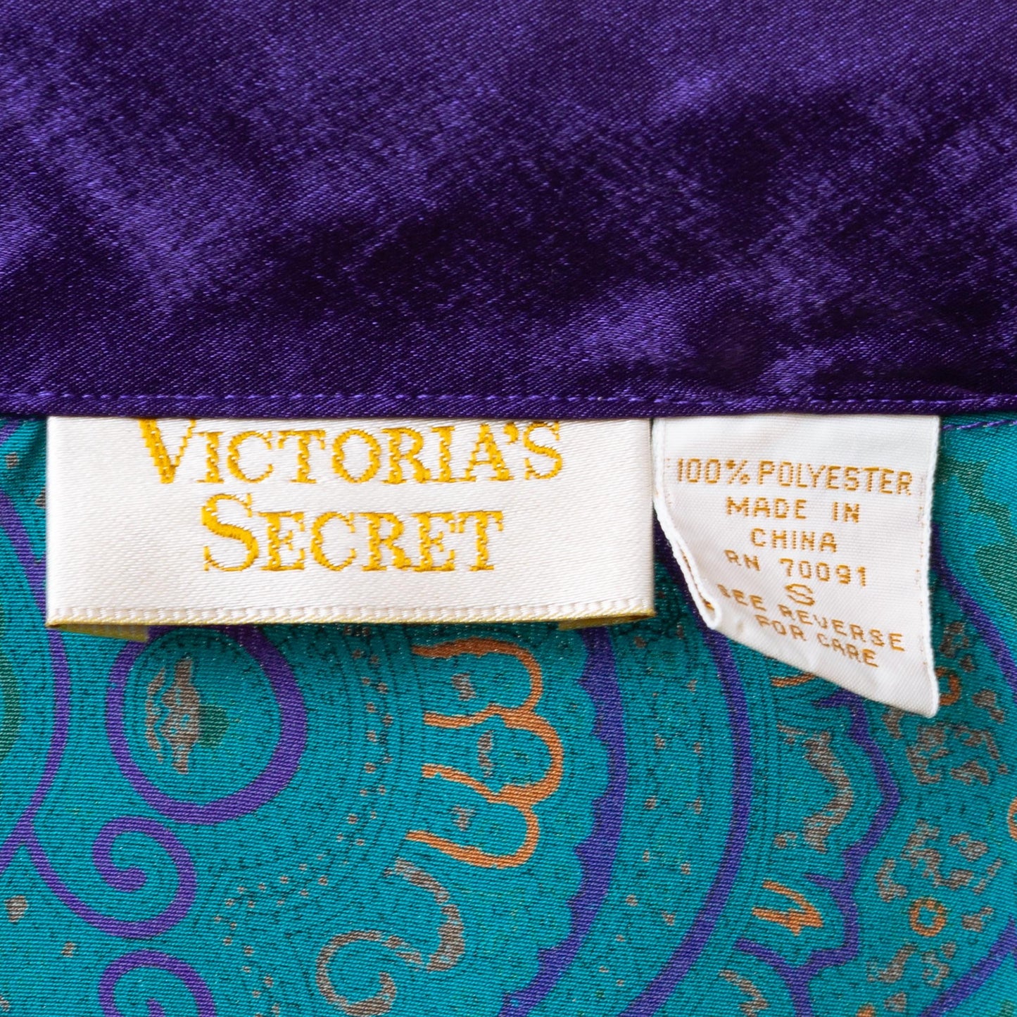 Vintage 90s Victoria's Secret Pajama Shirt & Pants Set - Small | Teal Purple Paisley Satin Trim Loungewear, Matching Two Piece Outfit