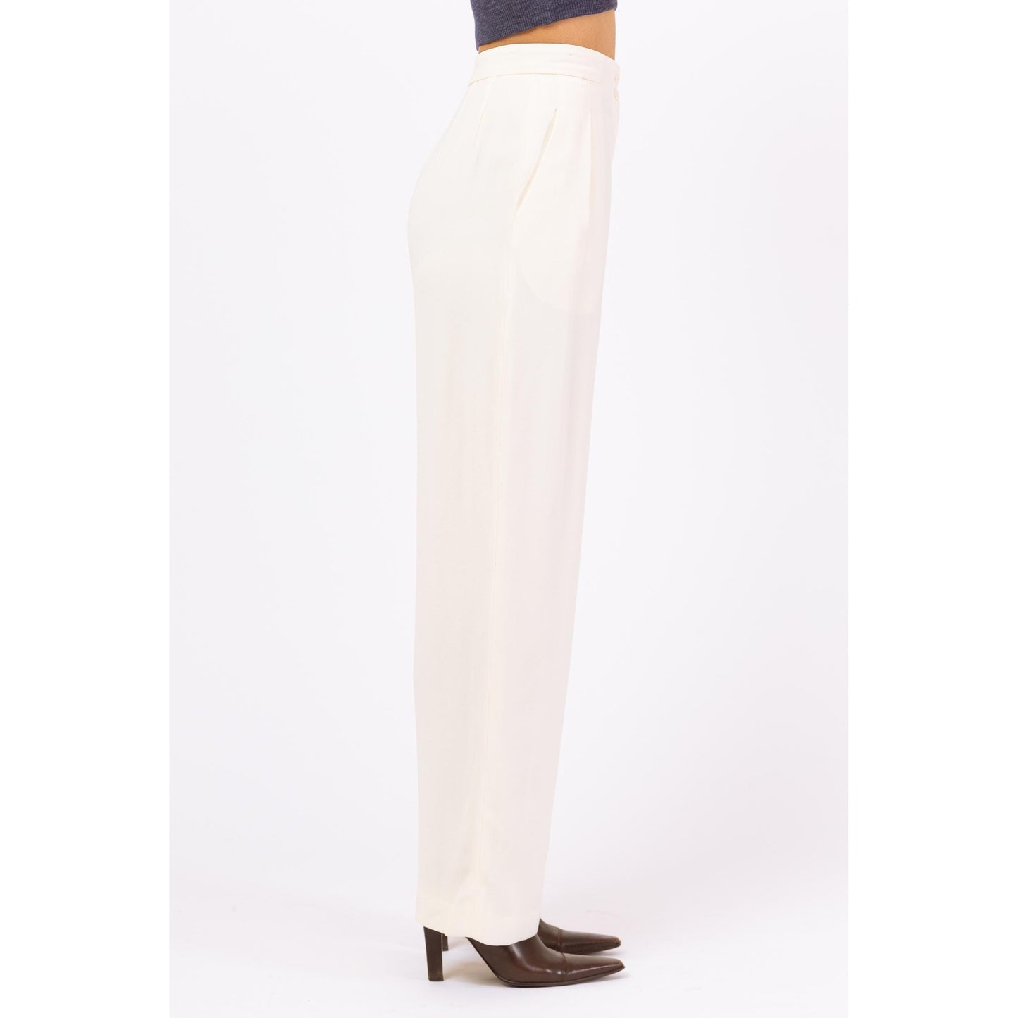 Vintage 90s Minimalist Ivory High Waisted Trousers - Extra Small, 24.5" Waist | Isabel Ardee Trousers, Pleated Straight Leg Pants