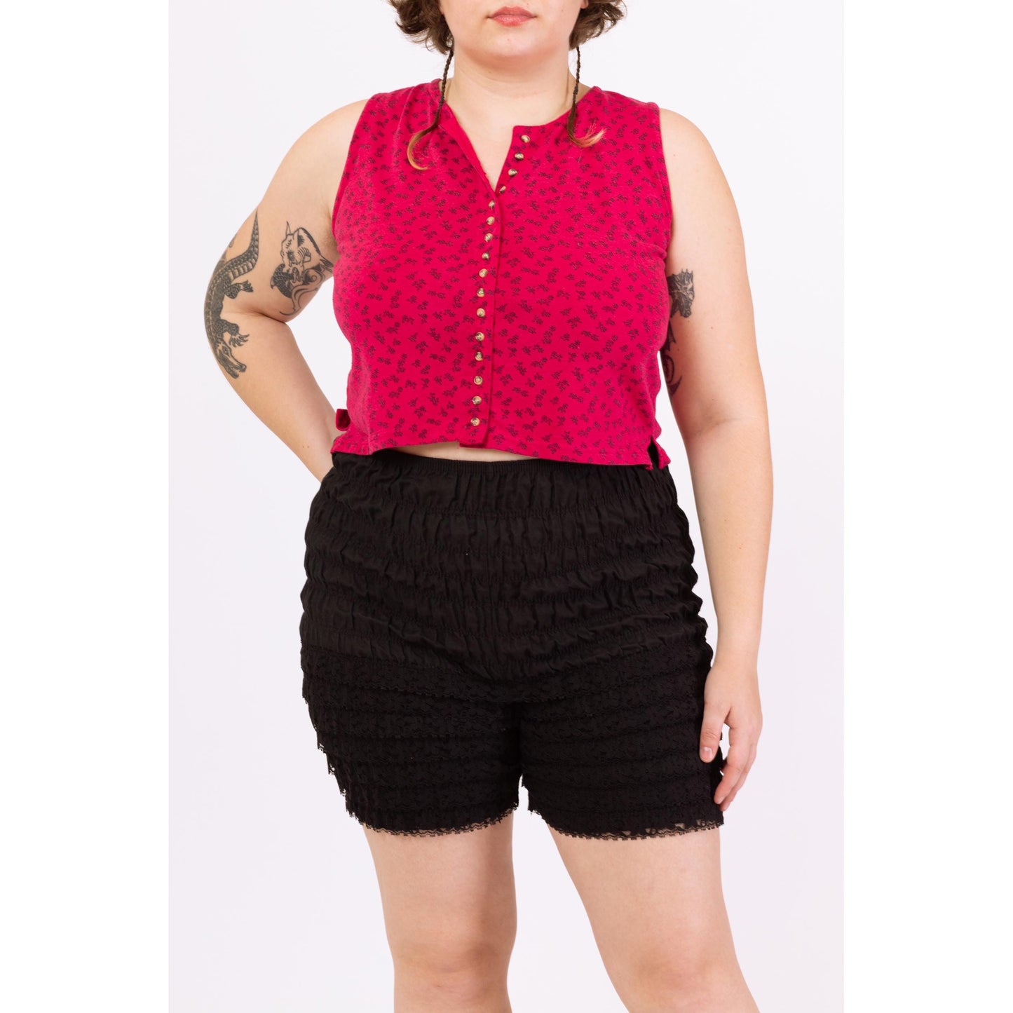 Vintage 70s Black Ruffle Bloomers Shorts - Large | Elastic Waist Cottagecore Lingerie Bottoms, High Rise Festival Burlesque Piece