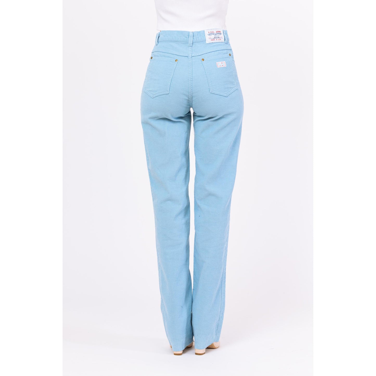Vintage 80s Light Blue Corduroy High Waisted Pants - Small | Straight Leg Trousers, Tall Long Inseam Mid High Rise Cords
