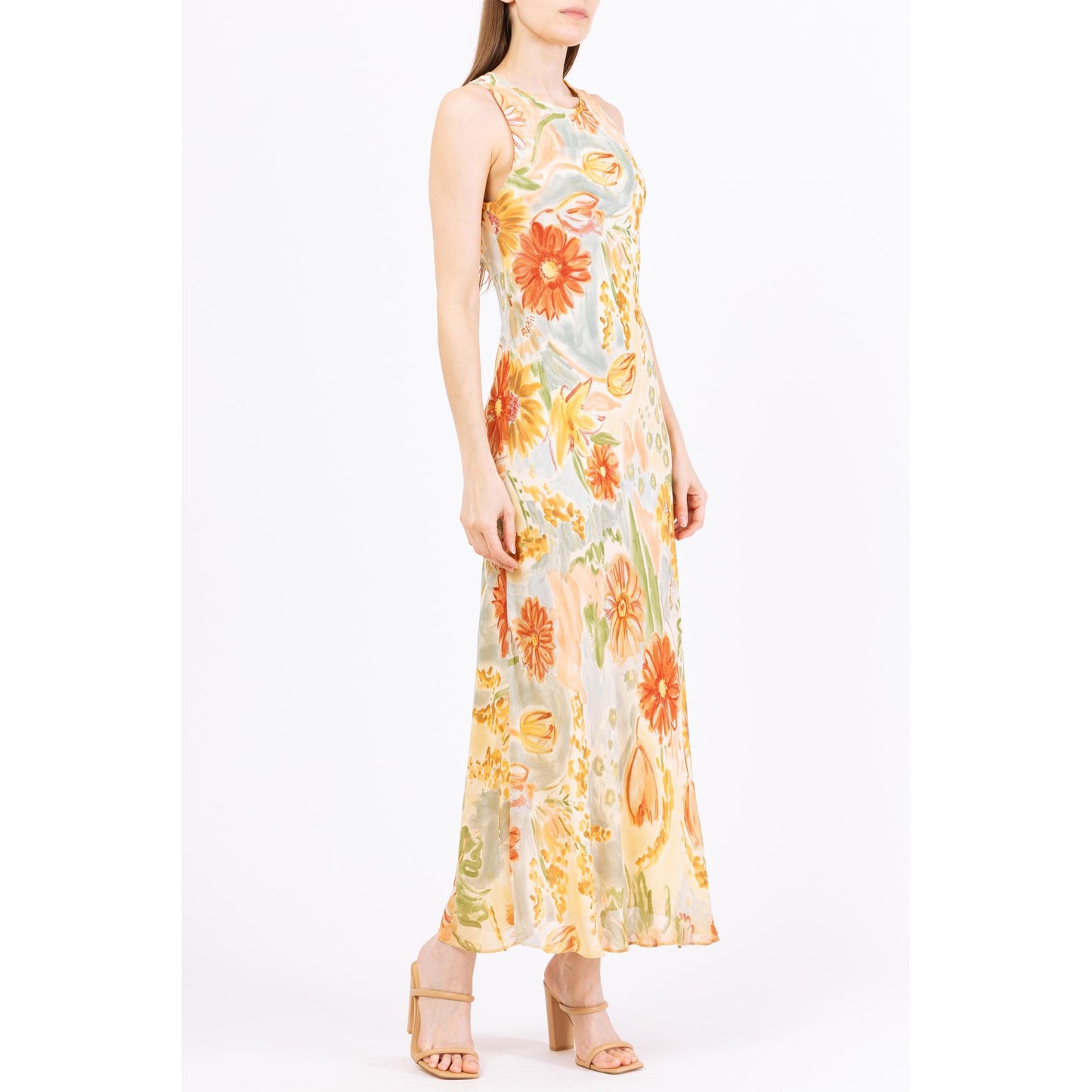 Vintage 90s Boho Watercolor Floral Maxi Sundress - Medium | Sleeveless Bias Cut Long Summer Dress, Wedding Guest Dress