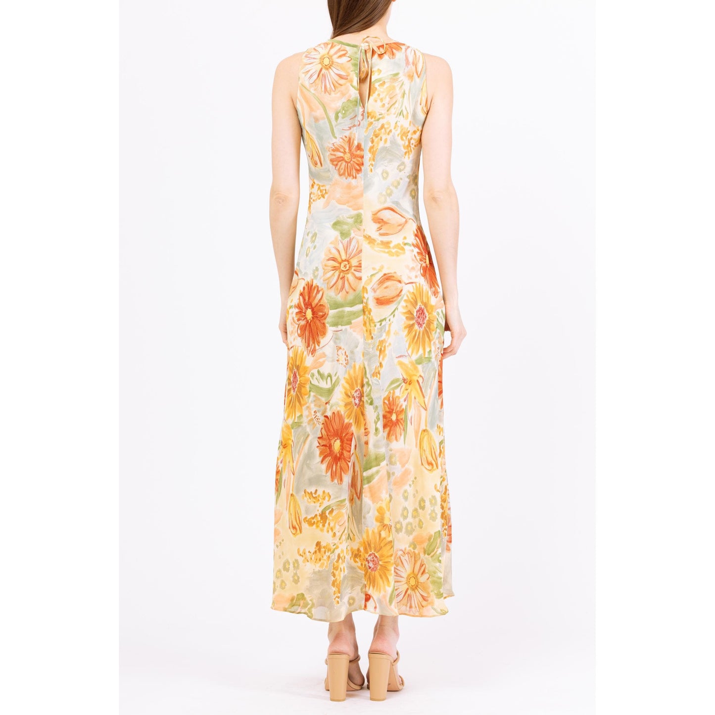 Vintage 90s Boho Watercolor Floral Maxi Sundress - Medium | Sleeveless Bias Cut Long Summer Dress, Wedding Guest Dress