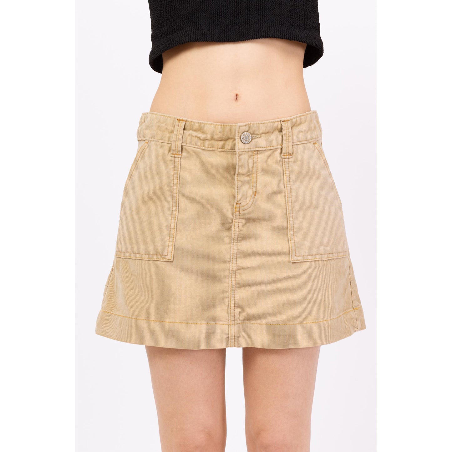 Vintage Y2K Khaki Corduroy Mini Skirt - Small, Size 6 | Minimalist A Line Tan Miniskirt, Classic Preppy Fall Outfit Basic