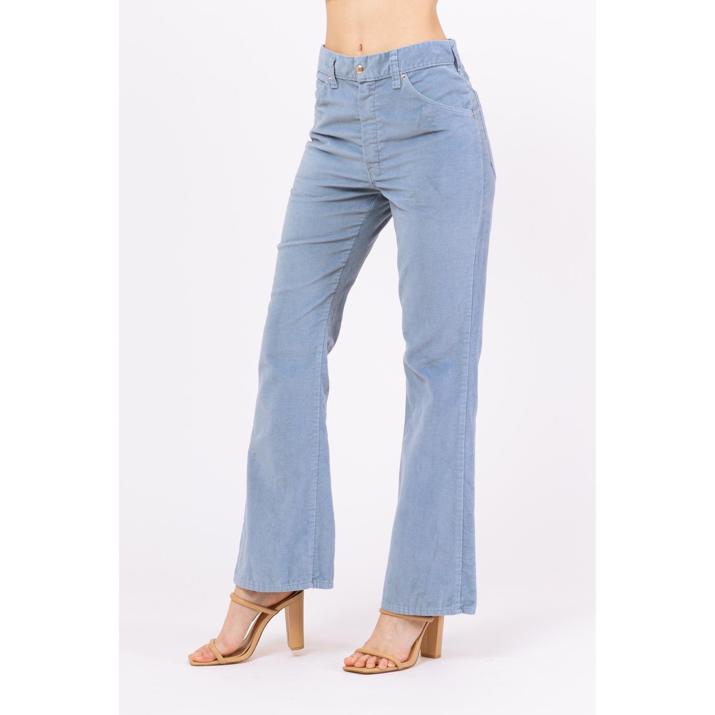 Vintage 70s Baby Blue Corduroy Flared Unisex Pants - Small to Medium, 29" Waist | Retro High Waisted Trousers, Boho 1970s Cords