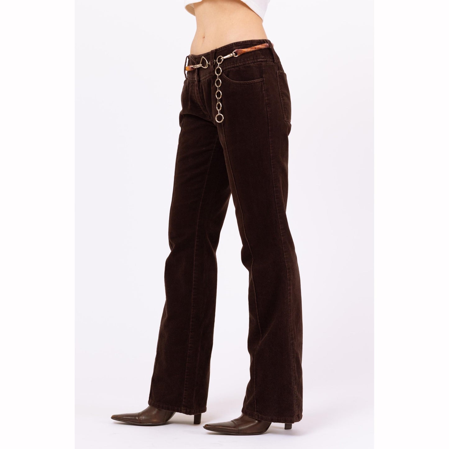 Vintage 90s Brown Corduroy Low Rise Flare Pants - Extra Small | Y2K Bootcut Trousers, 70s Style Retro Flared Pants