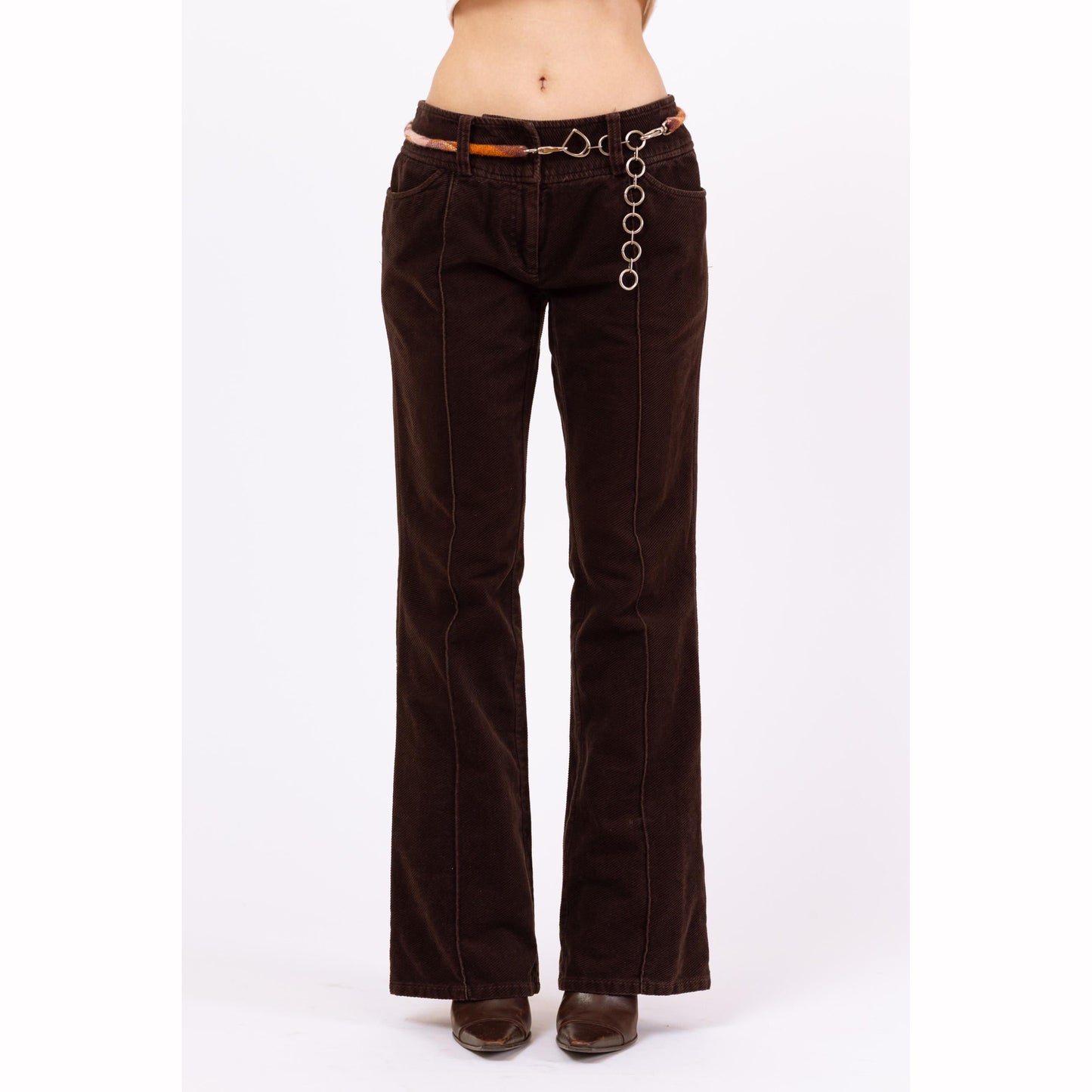 Vintage 90s Brown Corduroy Low Rise Flare Pants - Extra Small | Y2K Bootcut Trousers, 70s Style Retro Flared Pants