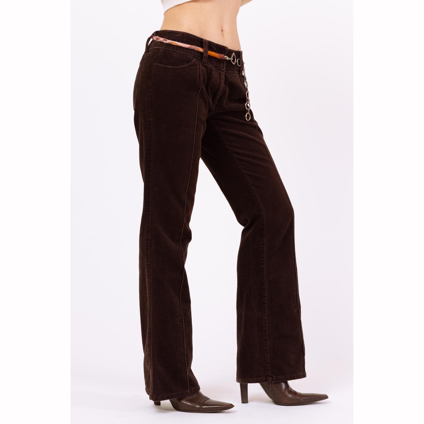 Vintage 90s Brown Corduroy Low Rise Flare Pants - Extra Small | Y2K Bootcut Trousers, 70s Style Retro Flared Pants