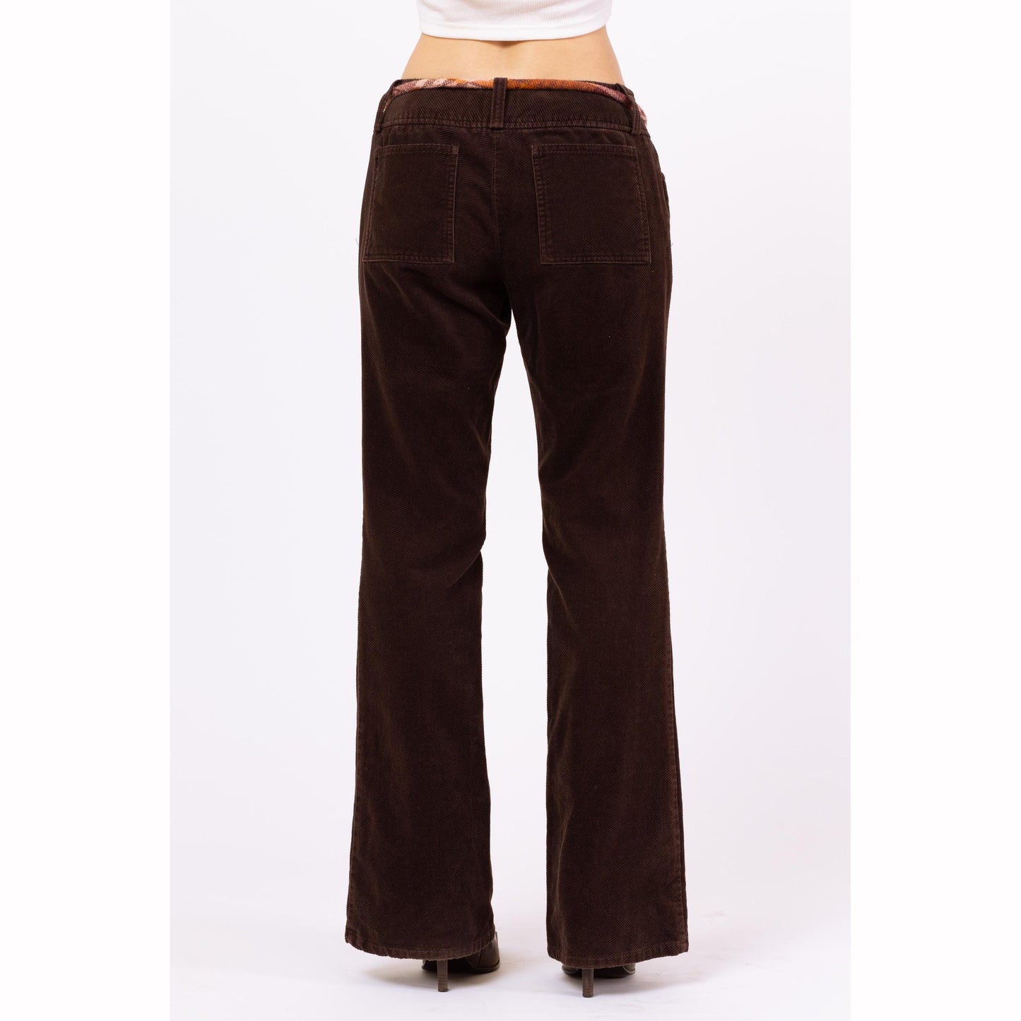 Vintage 90s Brown Corduroy Low Rise Flare Pants - Extra Small | Y2K Bootcut Trousers, 70s Style Retro Flared Pants