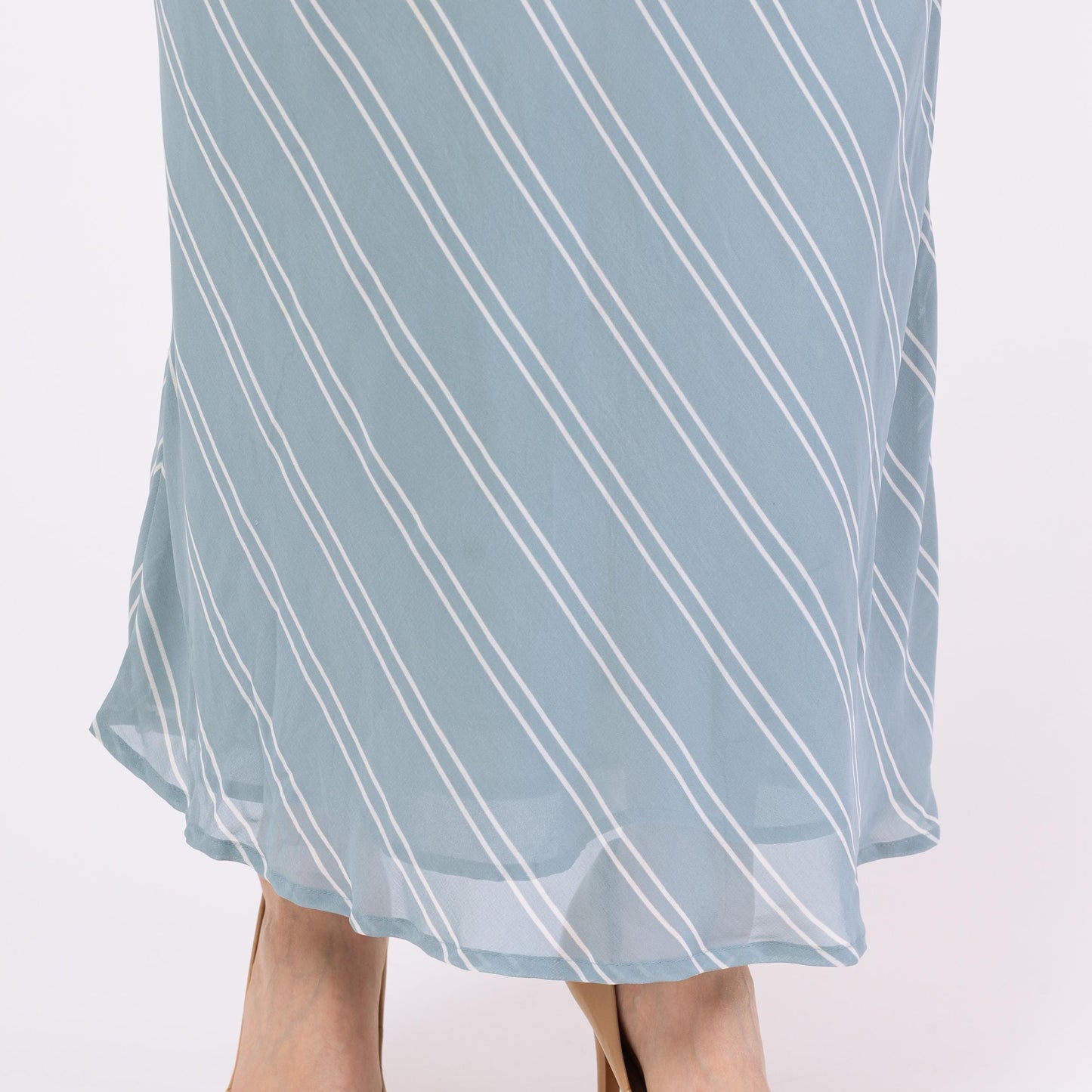Vintage Y2K Ralph Lauren Eggshell Blue Striped Maxi Skirt - Medium, 28" Waist | Boho Soft Girl Flowy Bias Cut Long Skirt
