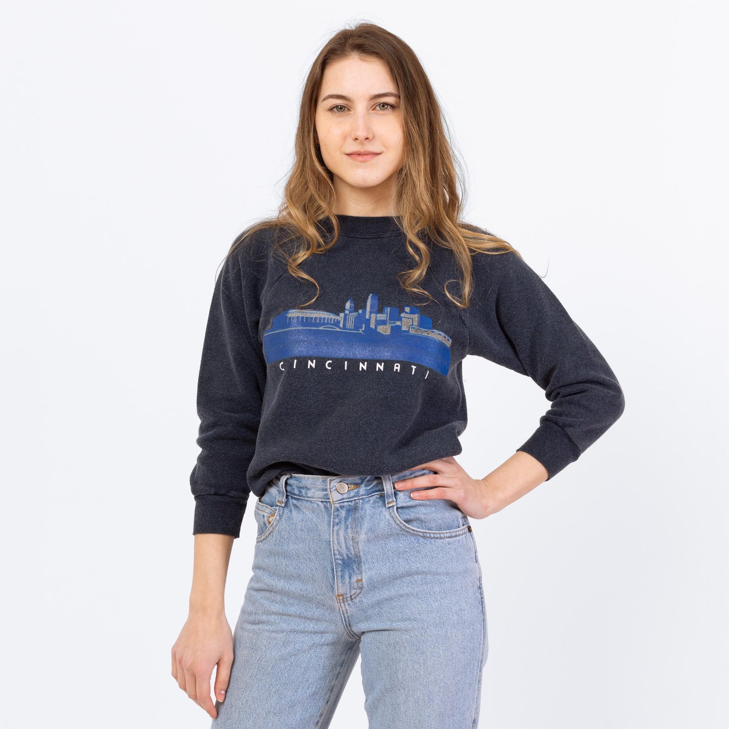 Vintage 80s Cincinnati Ohio City Skyline Tourist Sweatshirt - XXS | Vintage Raglan Sleeve Graphic Crewneck Pullover