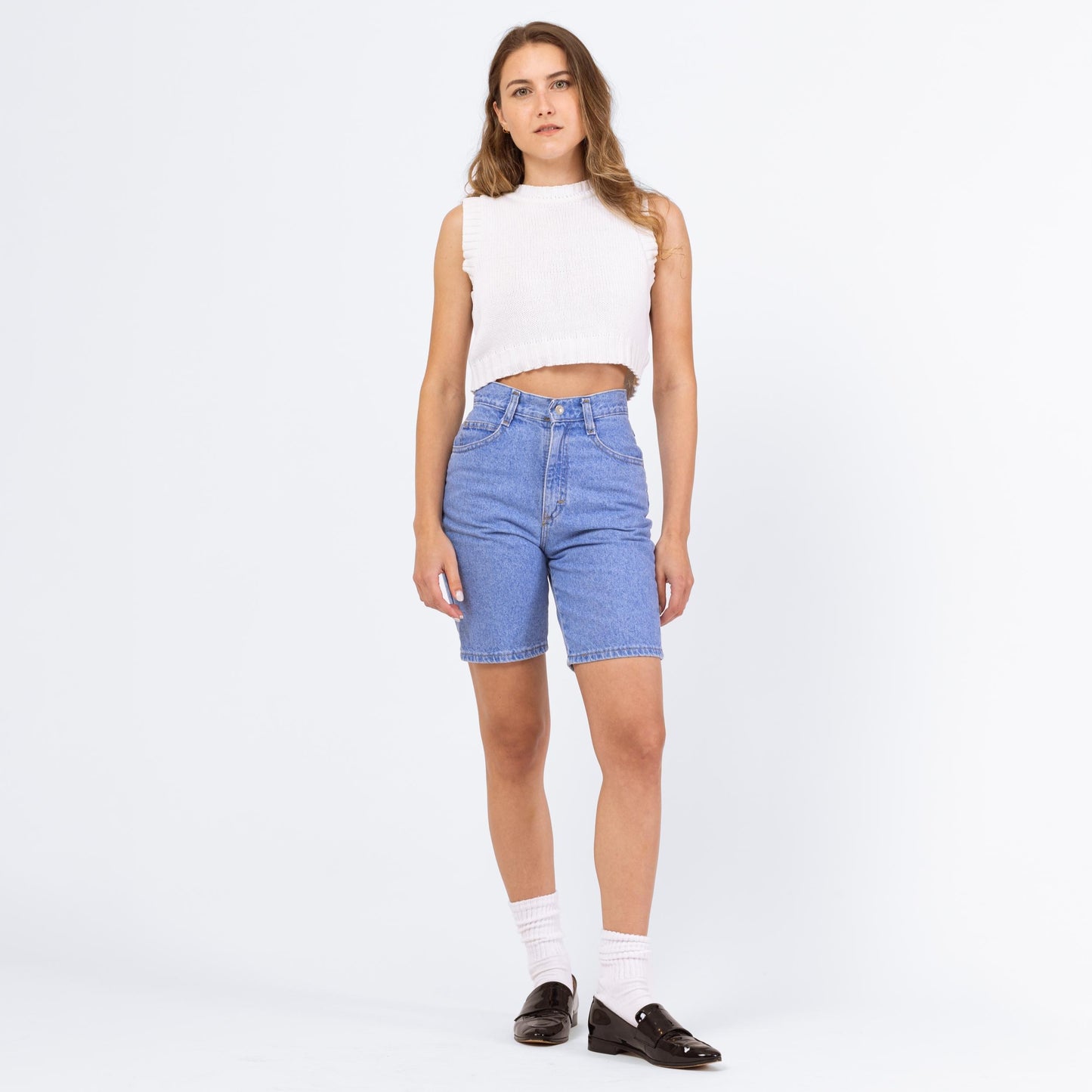 Vintage 90s Lee Bright Blue Jean Shorts - Extra Small, 24" Waist | Light Wash Denim Long Inseam Casual Summer Shorts