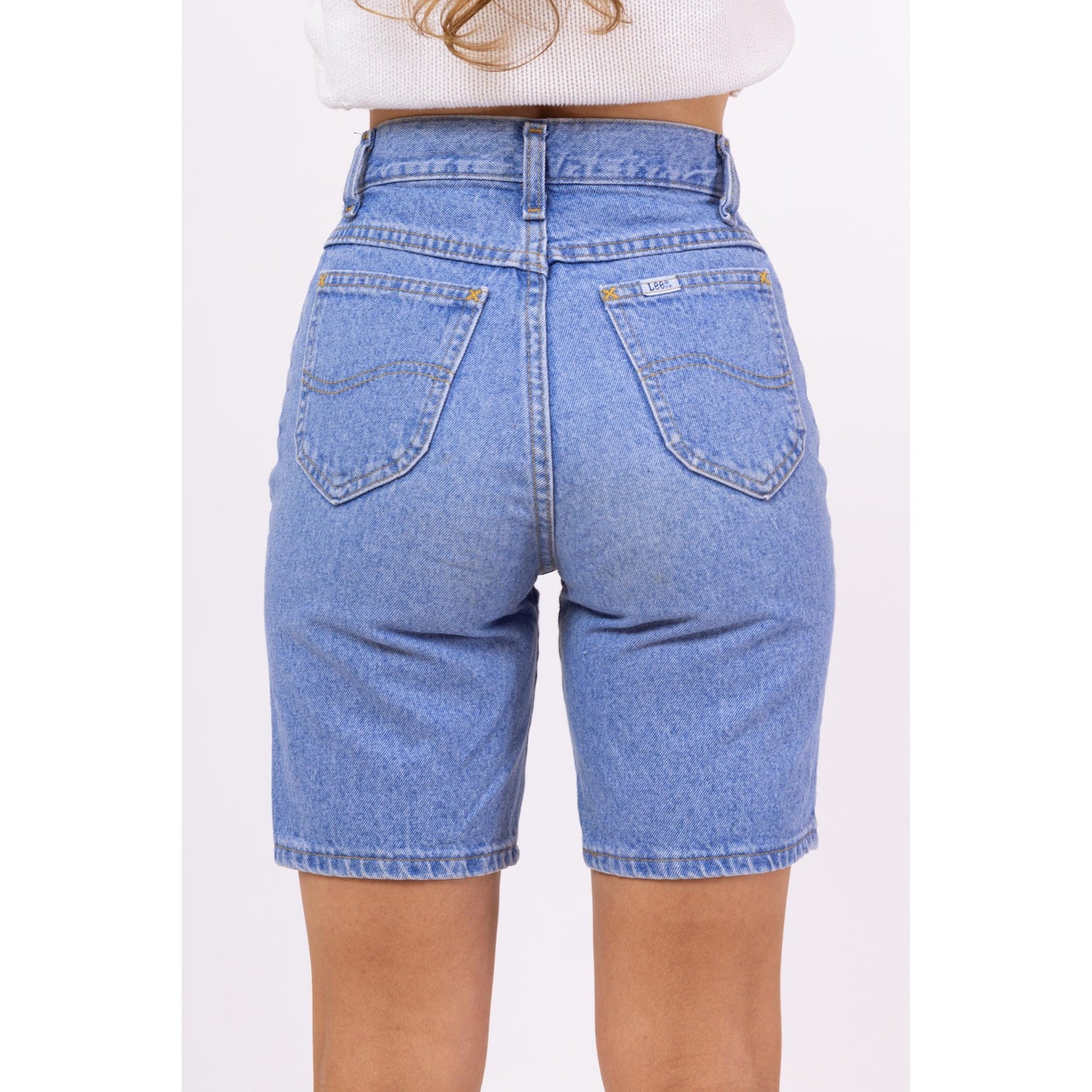 Vintage 90s Lee Bright Blue Jean Shorts - Extra Small, 24" Waist | Light Wash Denim Long Inseam Casual Summer Shorts